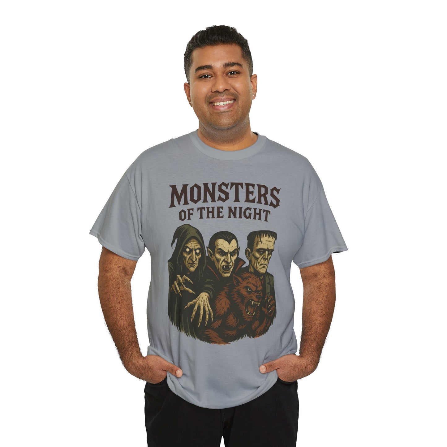 Monsters of the Night Men's T-Shirt, Classic Horror Movie Monsters Graphic Tee, Halloween Shirt