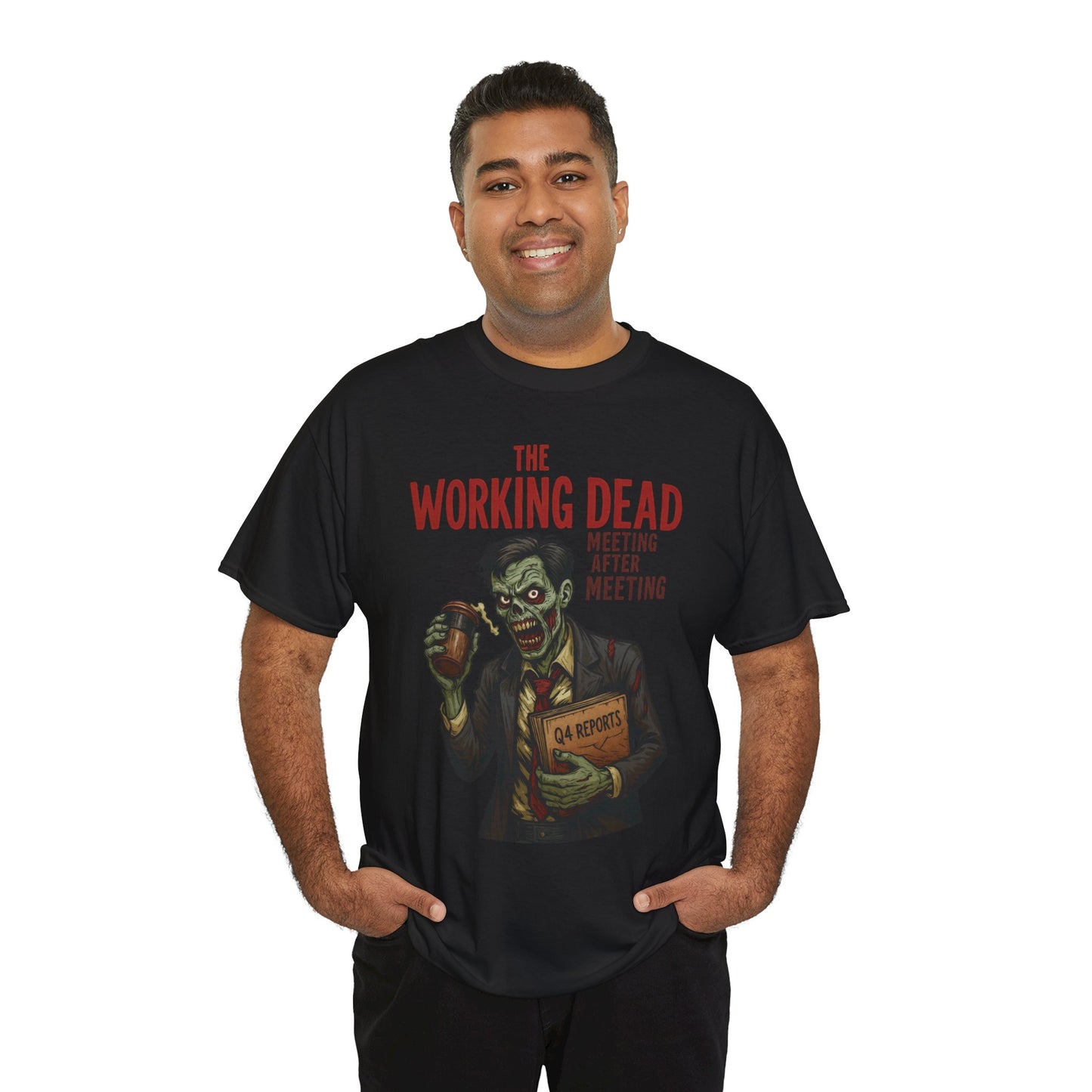 The Working Dead Men's Funny Zombie Work T-Shirt, Office Humor Tee, Meeting Joke Shirt, Halloween Office Tee