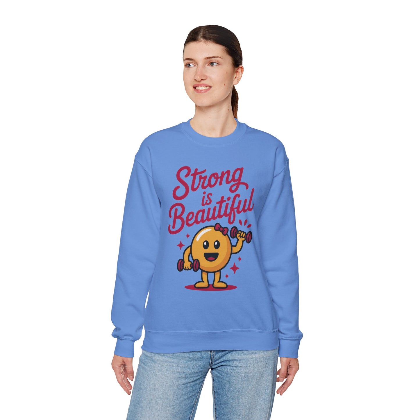 Strong is Beautiful Womens Crewneck Sweatshirt, Cute Fitness Graphic Pullover, Gym and Workout Motivation Sweater, Gift for Fitness Lovers