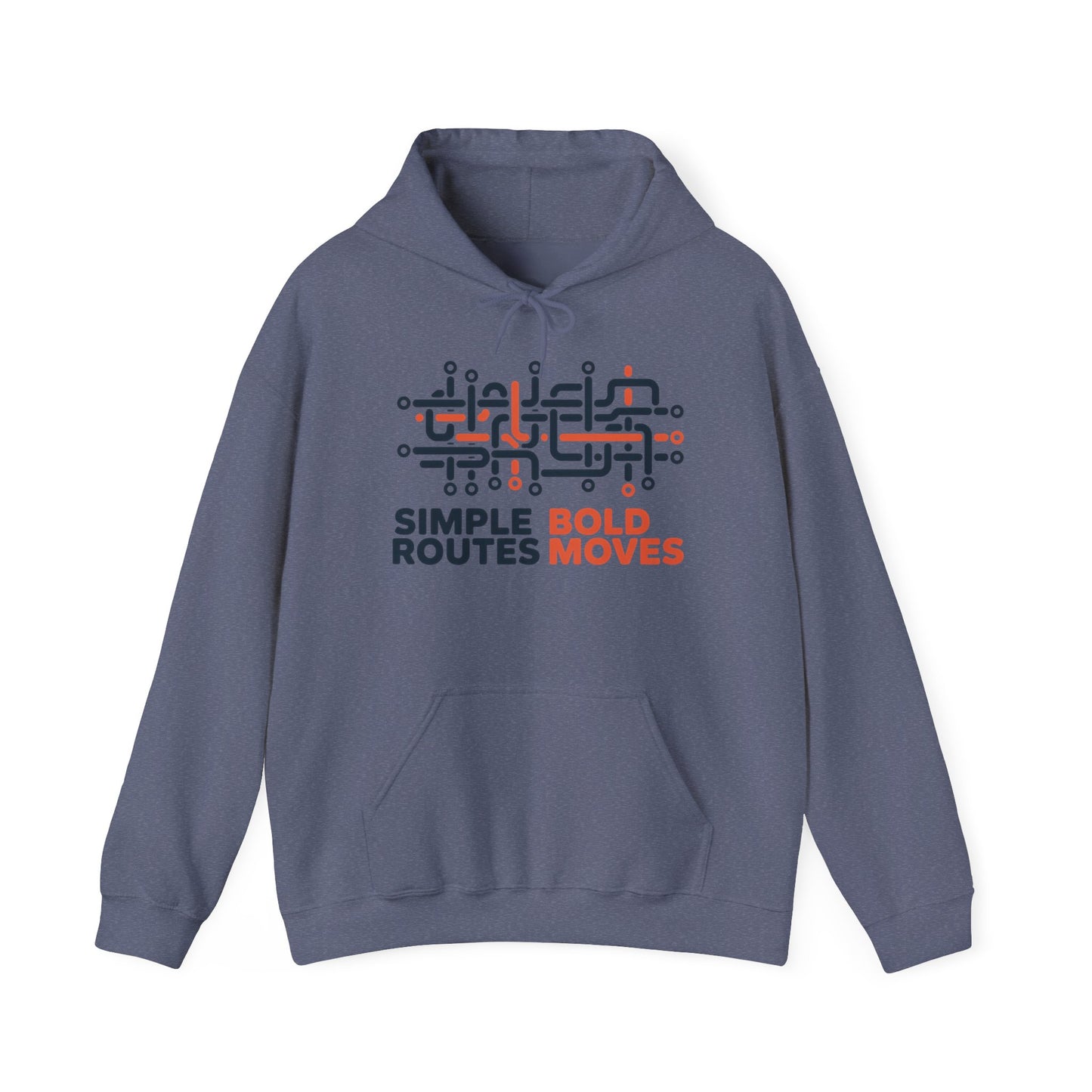 Men's Heavy Blend™ Hooded Sweatshirt, Simple Routes Bold Moves Hoodie, Unisex Metro Map Graphic, Urban Streetwear