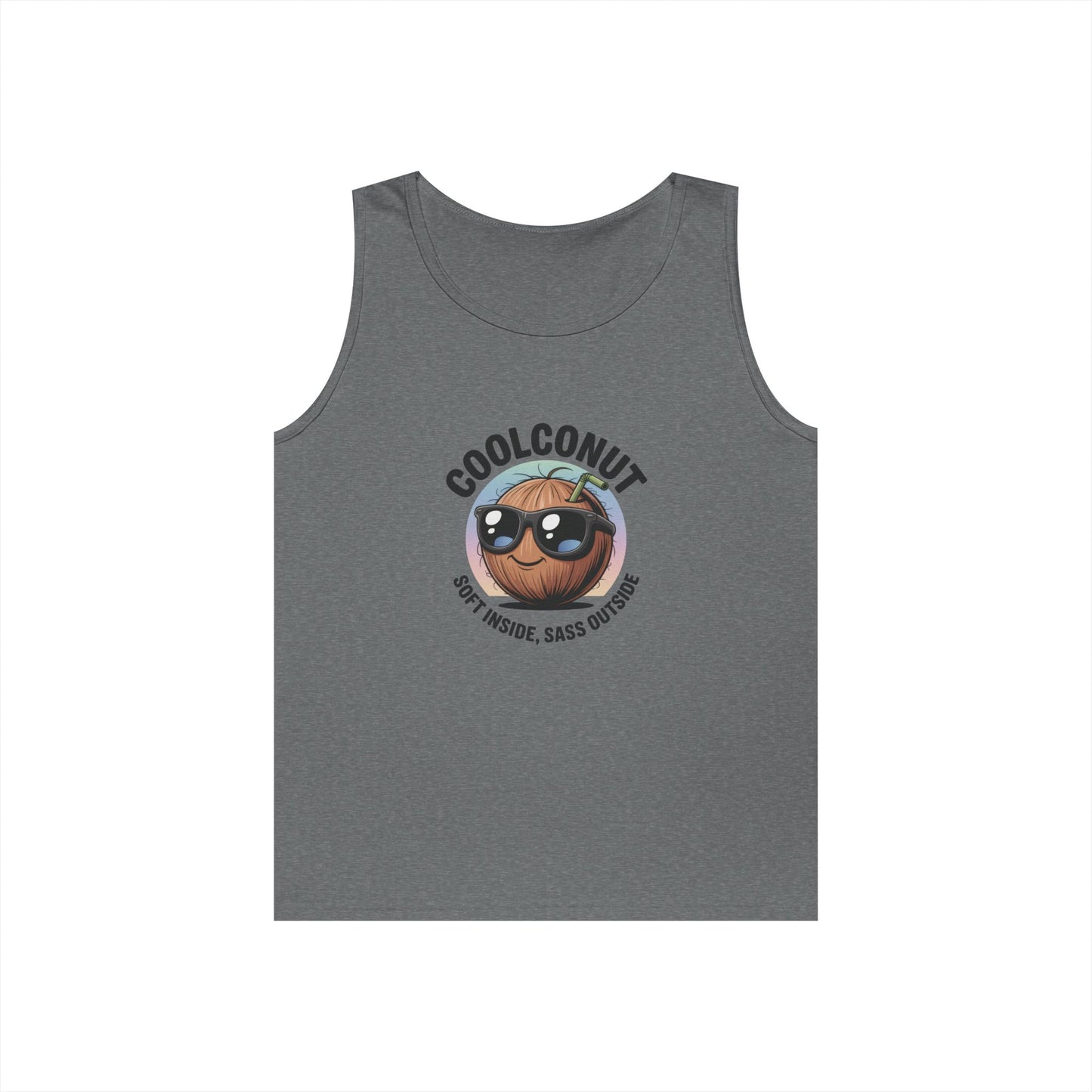 Coolconut Unisex Heavy Cotton Tank Top - Fun Summer Tee, Cute Beach Outfit, Vacation Wear, Gift for Him or Her, Trendy Summer Apparel