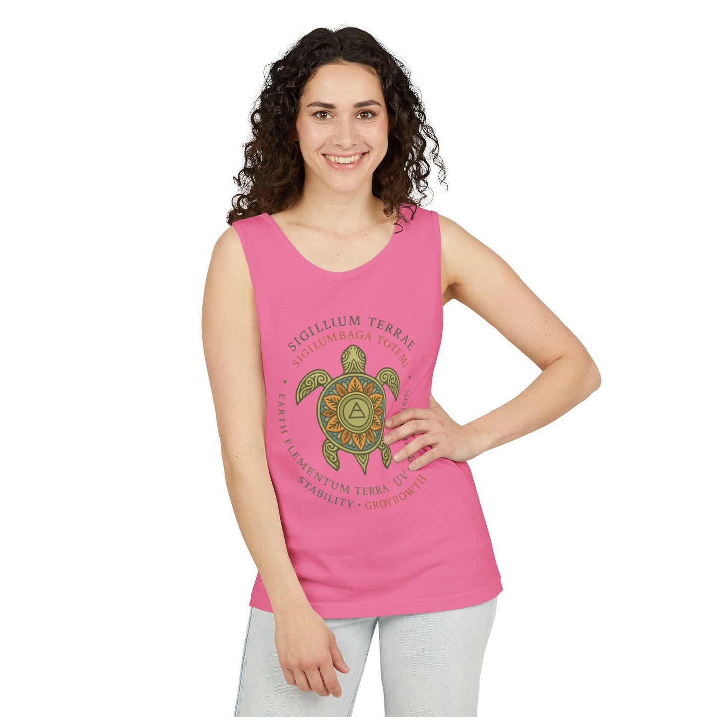 Earth Totem Turtle Womens Tank, Sigillum Terrae Symbol, Elemental Growth Tee, Nature-Inspired Tank Top with Protective Symbol, , Beachwear