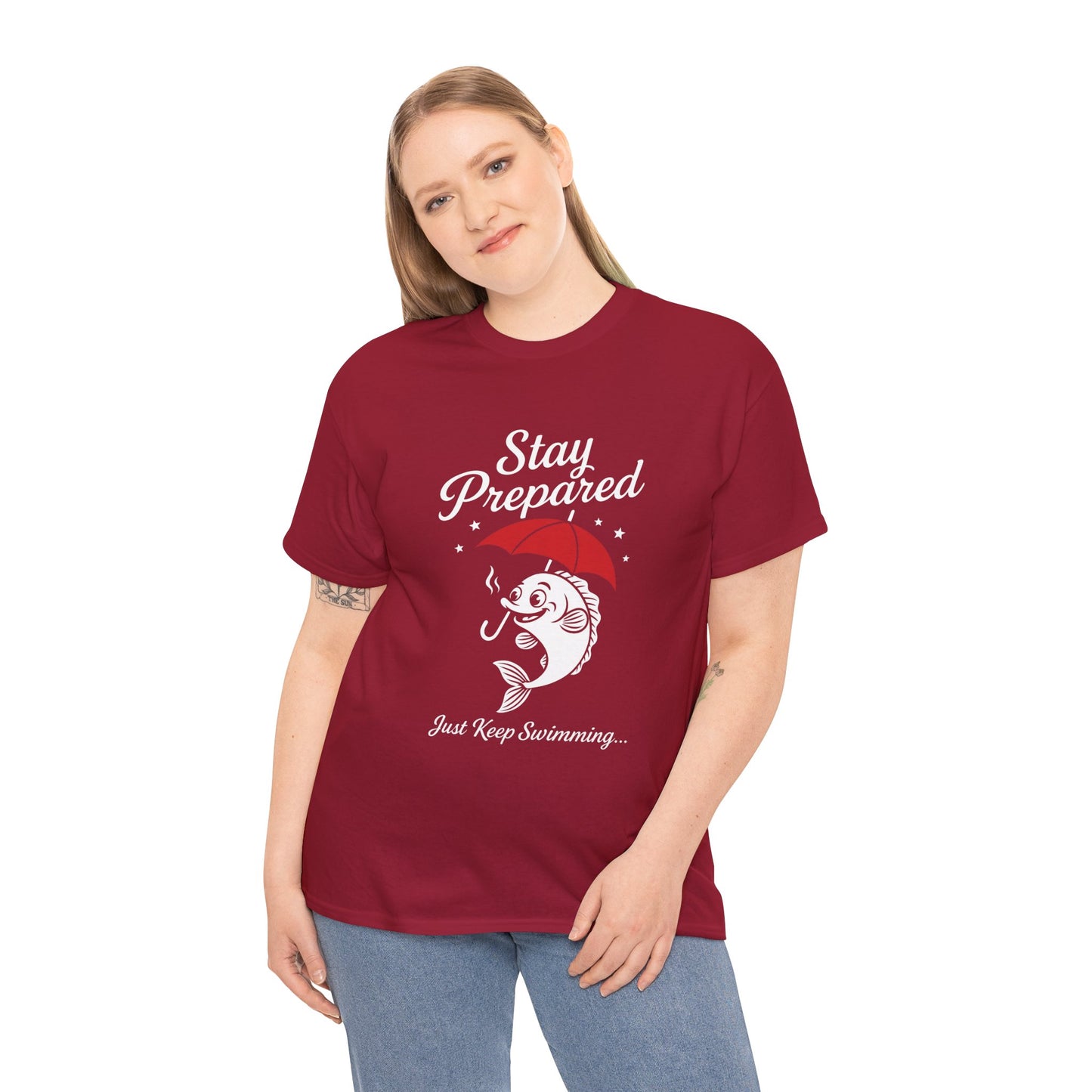 Stay Prepared Fish Shirt for Women - Just Keep Swimming Funny Nautical Tee - Positive Fishing Gift, Outdoor Adventure Apparel