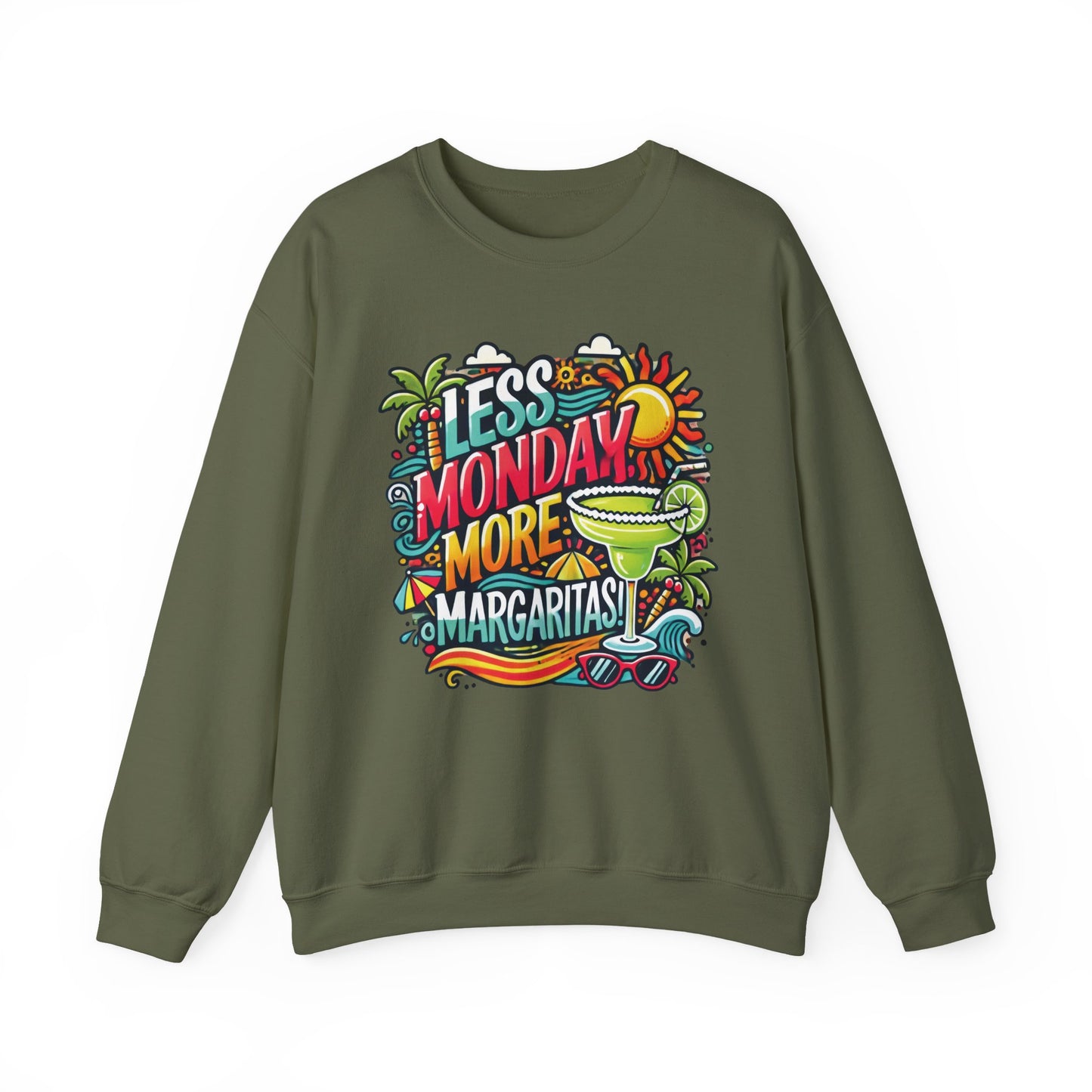 Less Monday More Margaritas Crewneck Sweatshirt, Funny Summer Unisex Beach Vibes Pullover, Fun Unisex Crewneck, Summer Parties Sweatshirt
