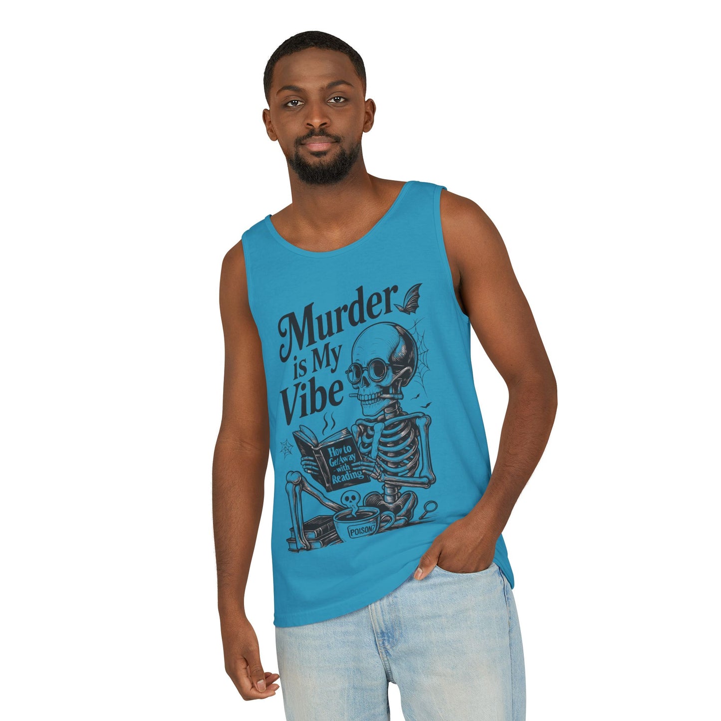 Murder Is My Vibe Tank Top, Mens Goth Tank, Halloween Clothing, Skeleton Graphic Tee, Cozy Casual Wear, Quirky Gift Idea