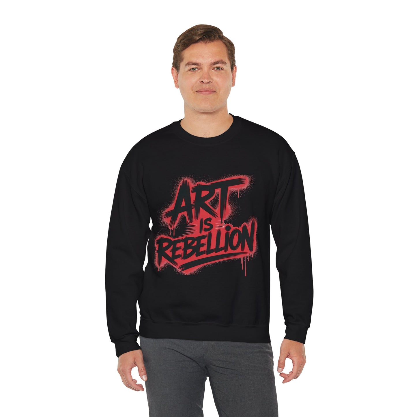 Men'sHeavy Blend™ Crewneck Sweatshirt, Art Is Rebellion Men's Crewneck Sweatshirt, Graffiti Street Art Pullover, Urban Rebellion Streetwear