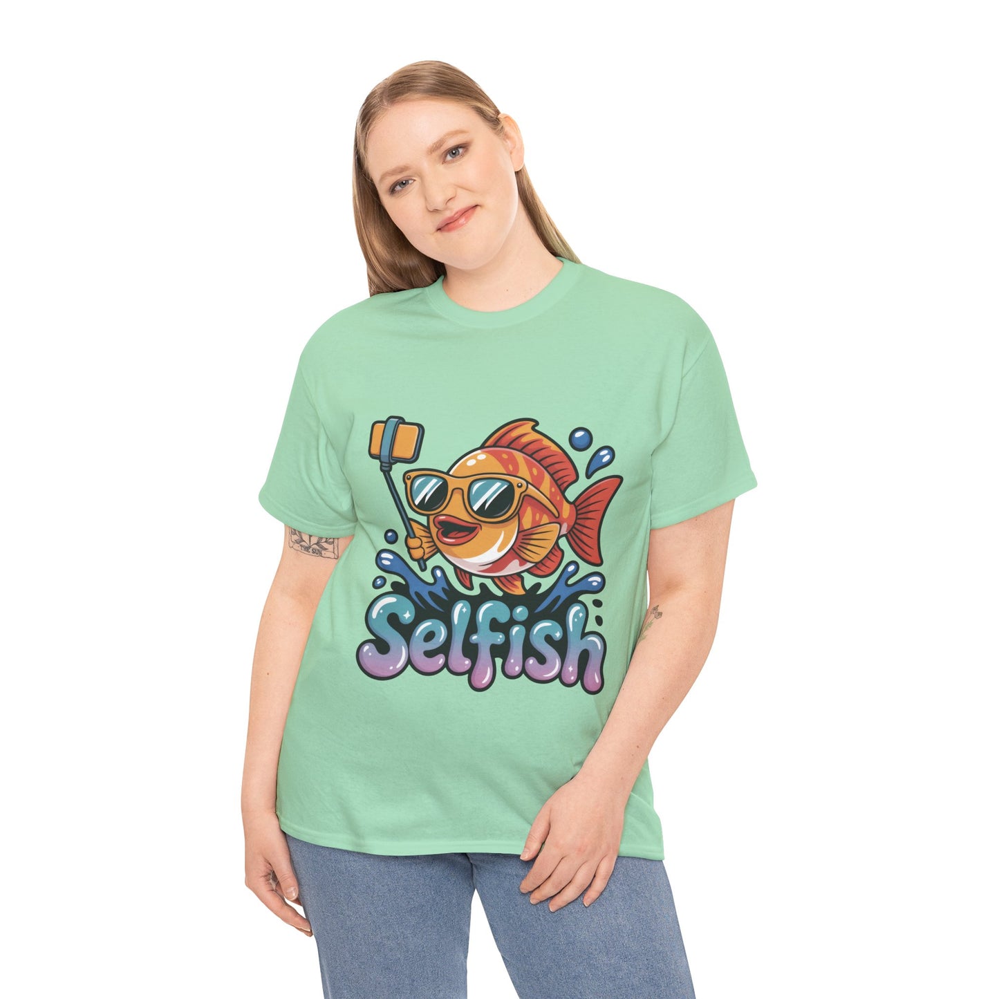 Funny Selfie Fish Graphic Womens T-Shirt, Playful Pun Gift for Her, Summer Vibes, Unique Beach Shirt, Outdoor Adventures