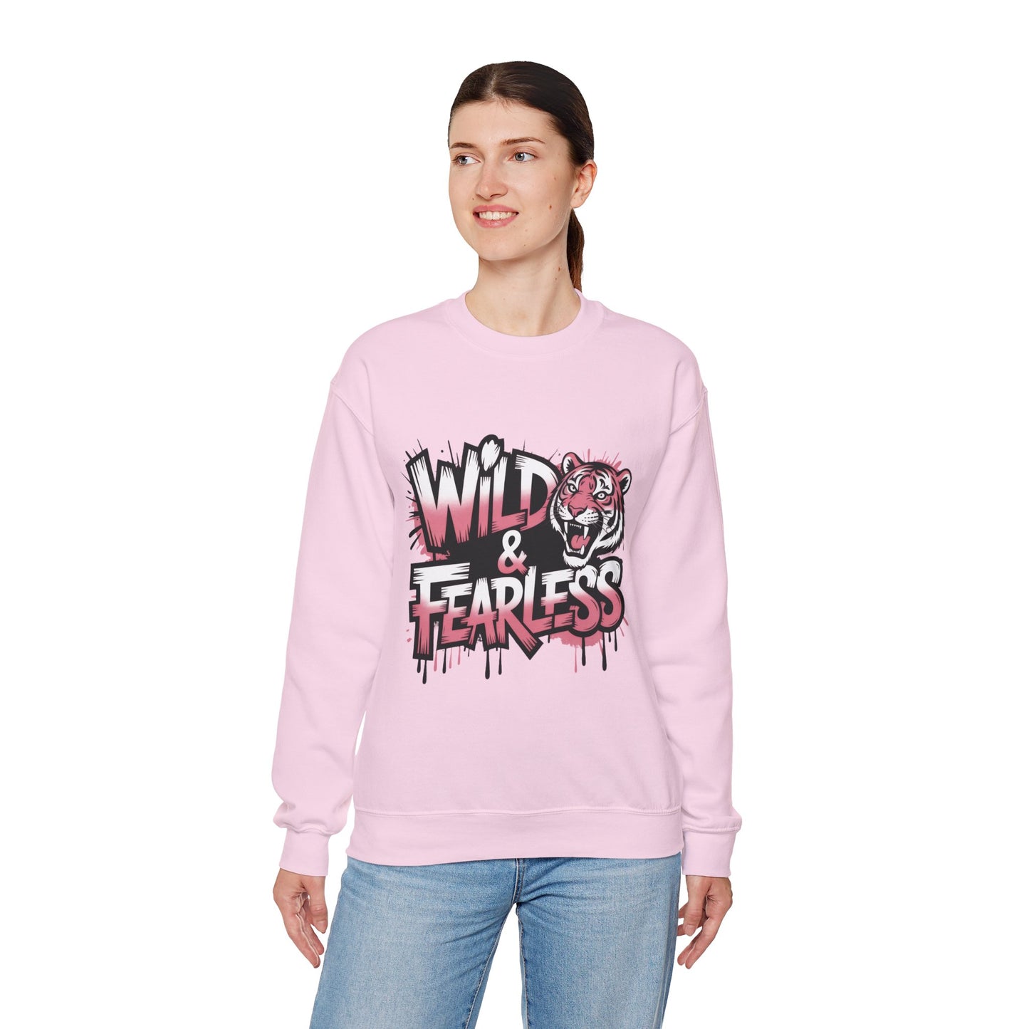 Women's Sweatshirt Wild & Fearless, Tiger Graffiti Graphic Pullover, Bold Urban Streetwear Top