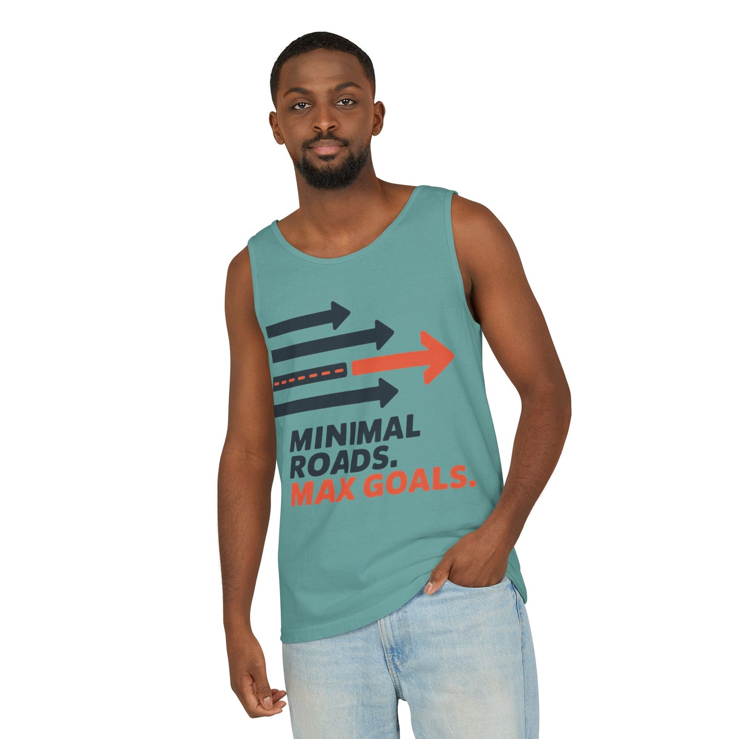 Mens Garment-Dyed Tank Top, Minimal Roads Max Goals Motivational Mens Tank Top