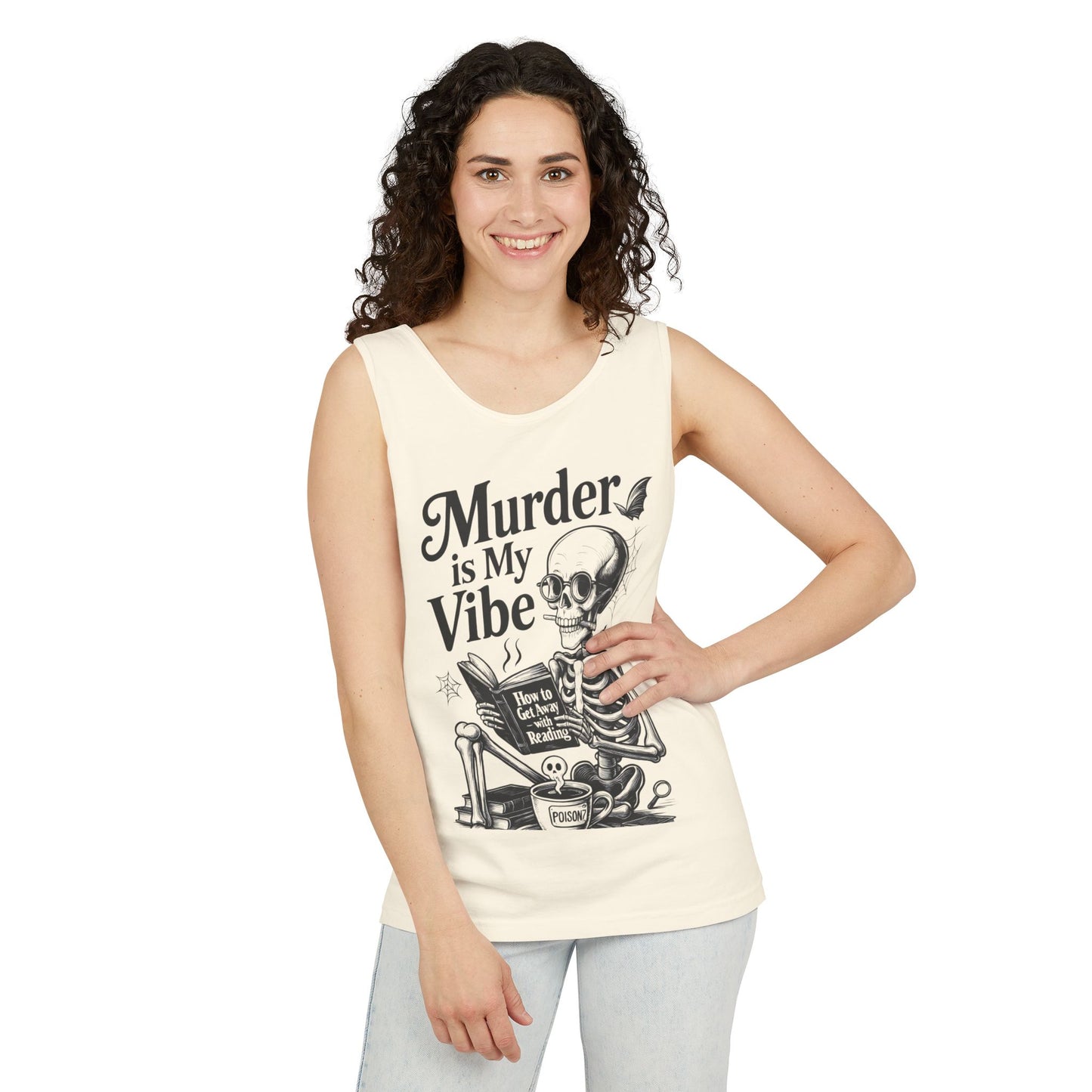Murder Is My Vibe Tank Top, Womens Goth Tank, Halloween Clothing, Skeleton Graphic Tee, Cozy Casual Wear, Quirky Gift Idea
