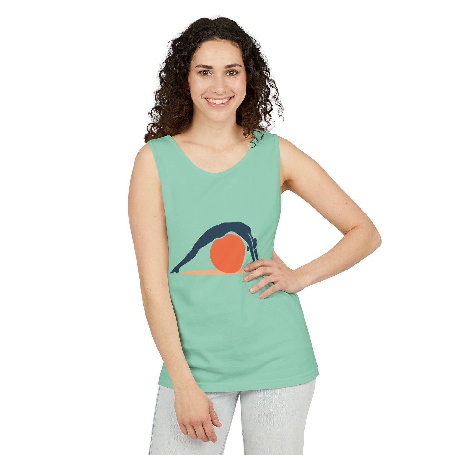Womens Garment-Dyed Tank Top, Womens Pilates Tank Top, Yoga Fitness Graphic Top, Cute Workout Activewear Shirt