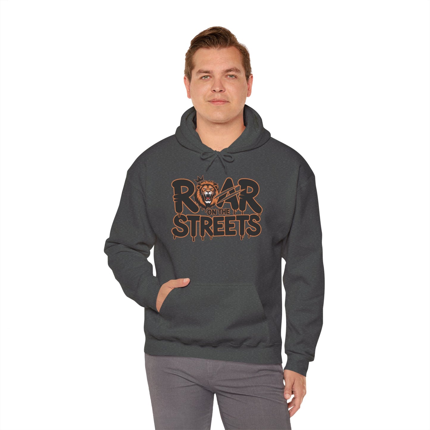 Men's Heavy Blend™ Hooded Sweatshirt, Roar on the Streets Lion Hoodie Mens Bold Streetwear