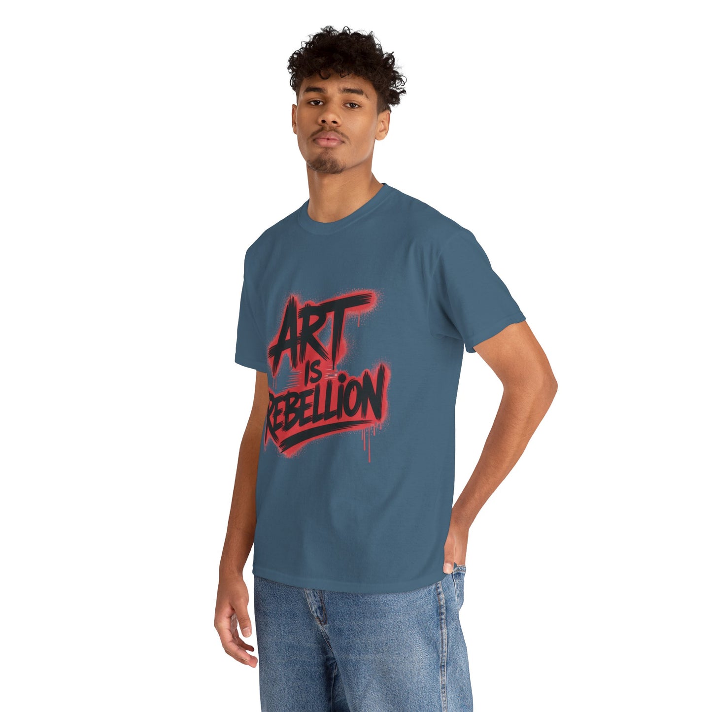 Men's Heavy Cotton Tee, Art Is Rebellion Men's T-Shirt, Graffiti Street Art Graphic Tee, Urban Skate Punk Style Shirt
