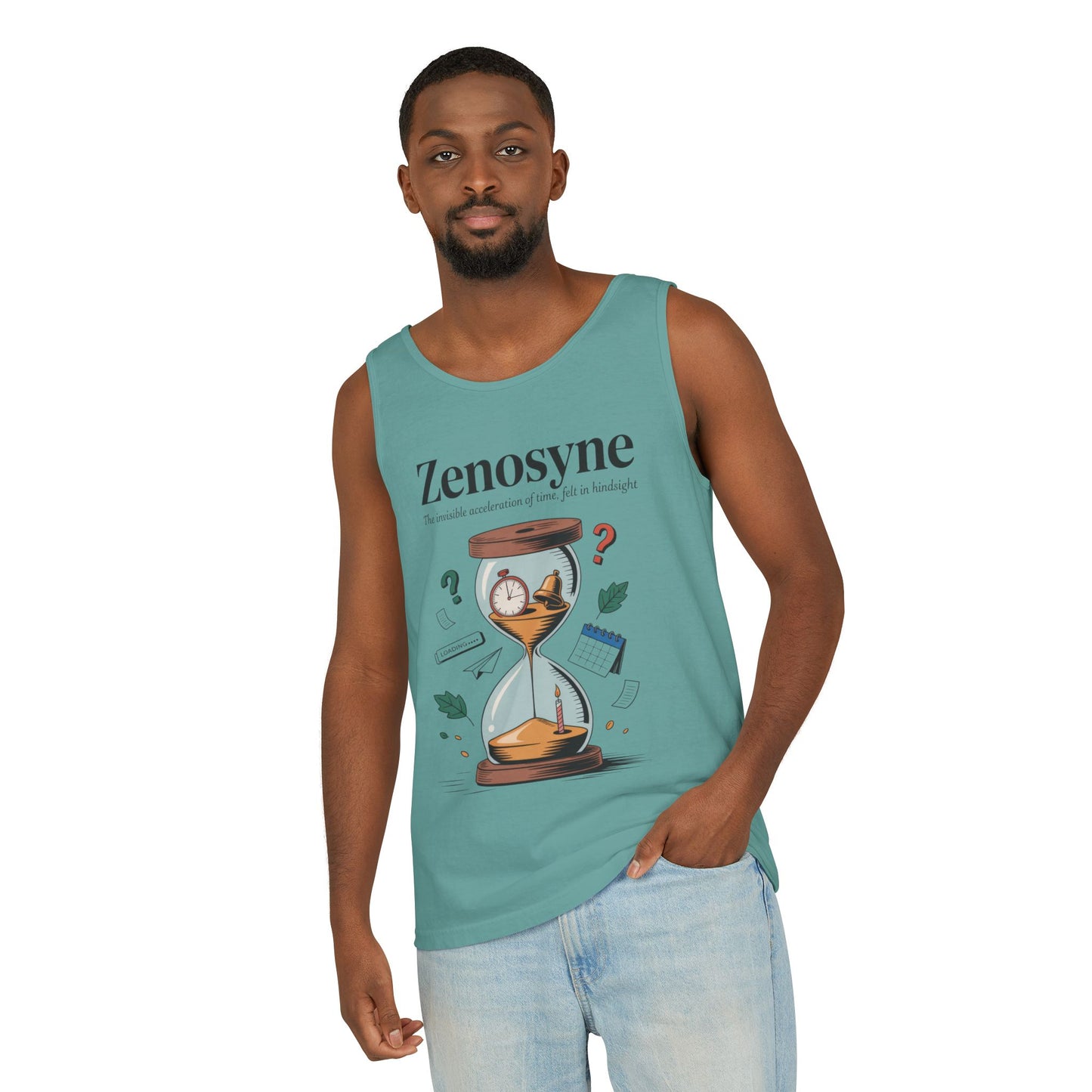 Zenosyne Tank Top, Unisex Garment-Dyed Tee, Time Awareness Gift, Casual Summer Wear, Philosophy Shirt, Unique Everyday Apparel
