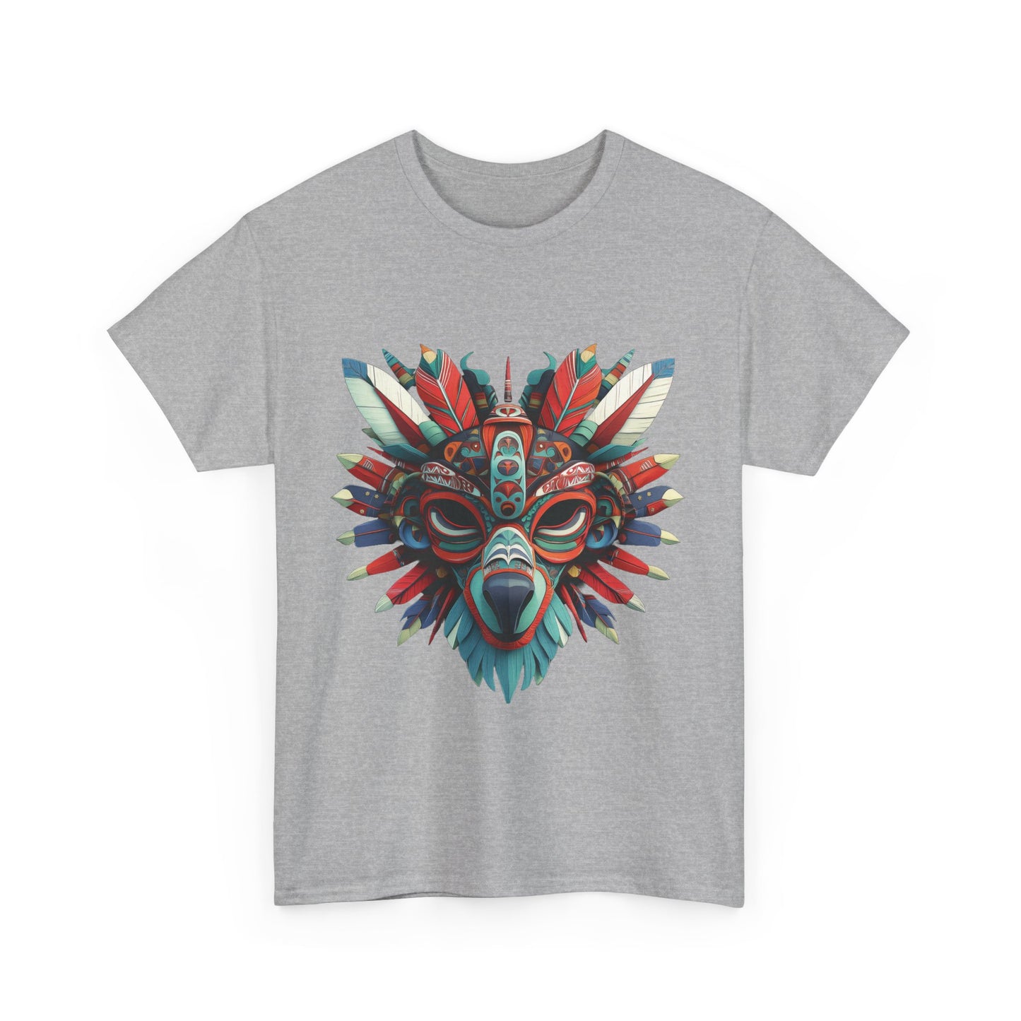 Tribal Wolf Mask T-Shirt, Colorful Native Spirit Animal Tee, Unisex Heavy Cotton Graphic Shirt, Boho Ethnic Festival Top,Gift for Art Lovers
