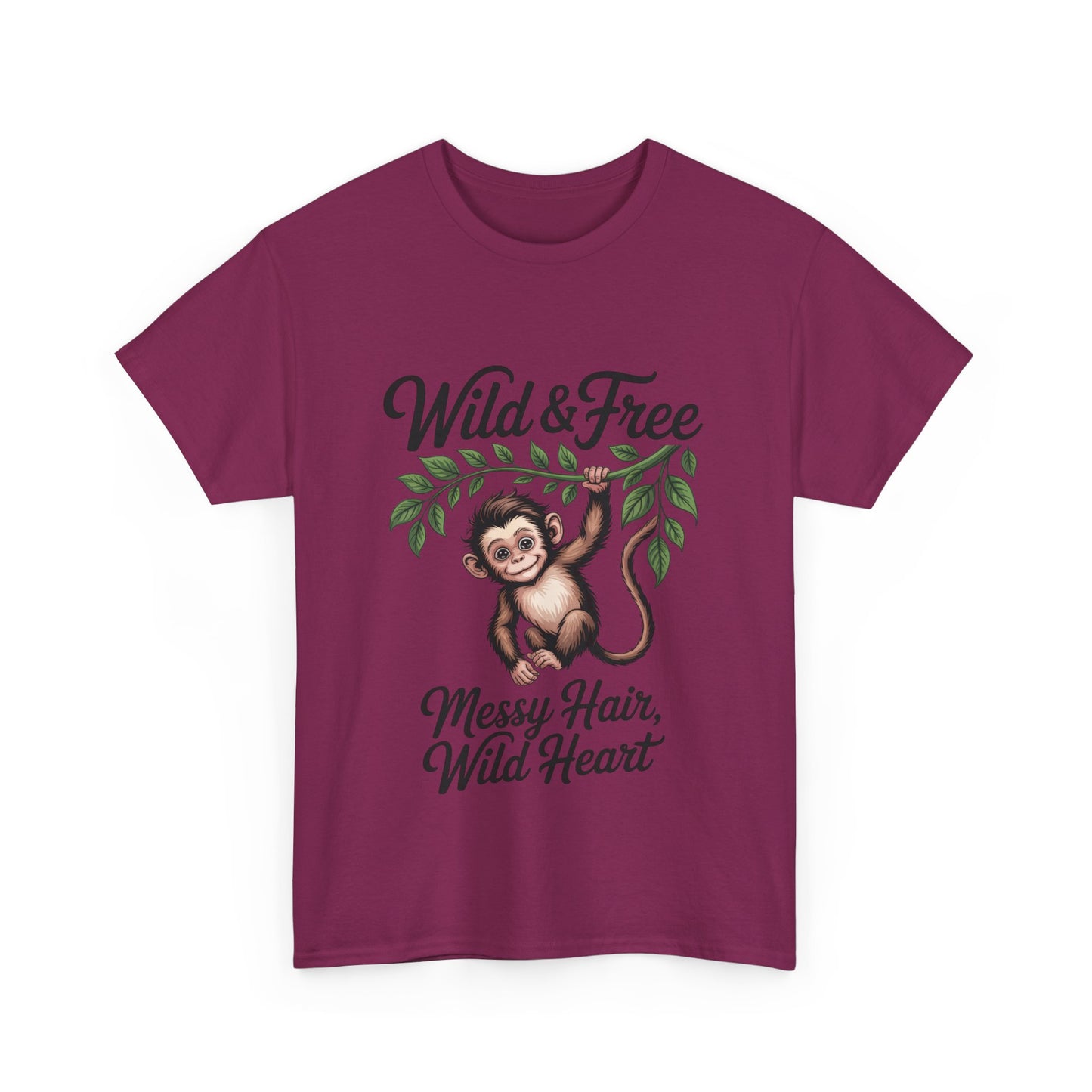 Wild & Free Monkey Shirt, Messy Hair Wild Heart Womens Tee, Cute Jungle Animal T-Shirt, Boho Adventure Graphic, Fun Nature Lover Gift