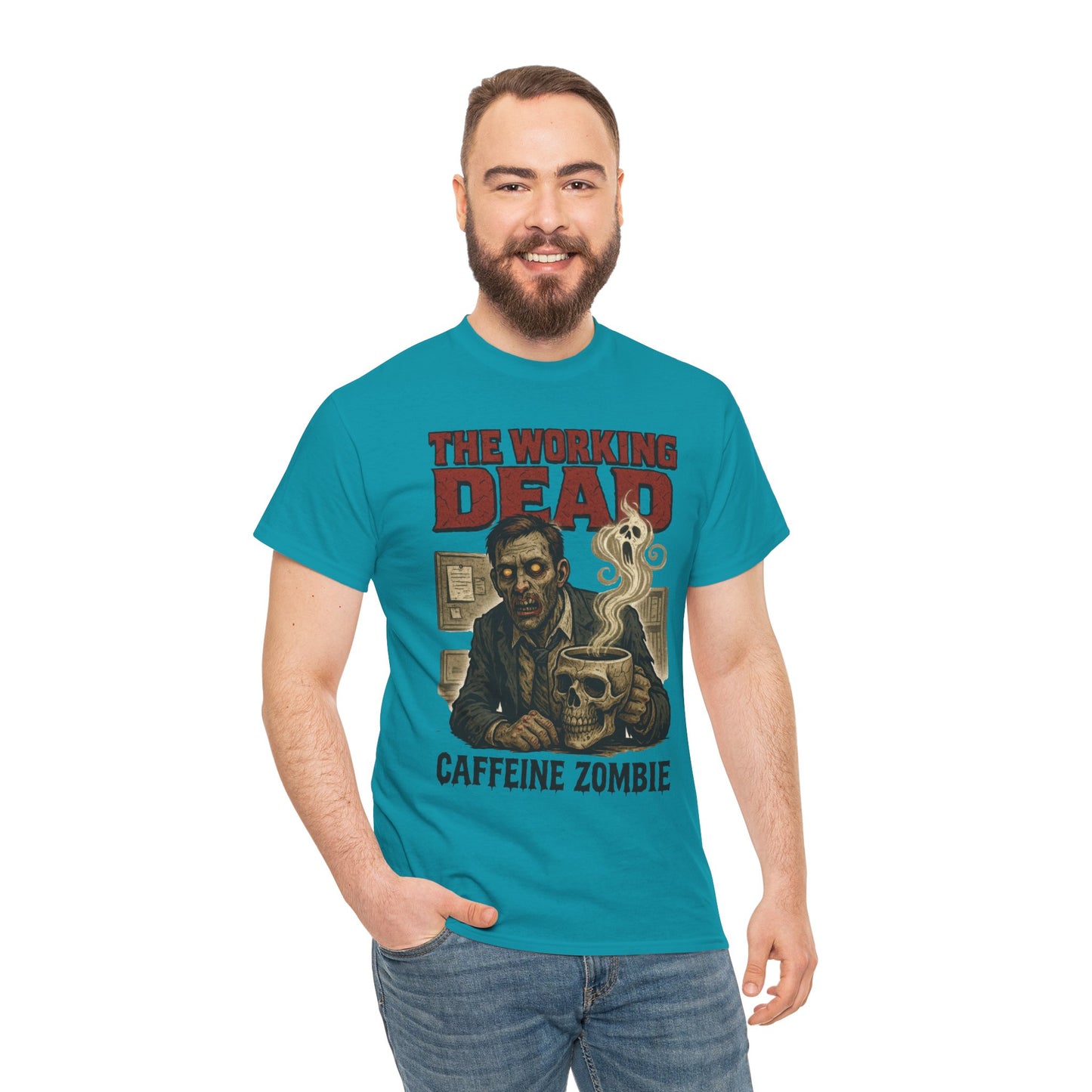 The Working Dead Men's Funny Zombie Work T-Shirt, Office Humor Tee, Halloween Office Tee, Coffee Zombie Shirt