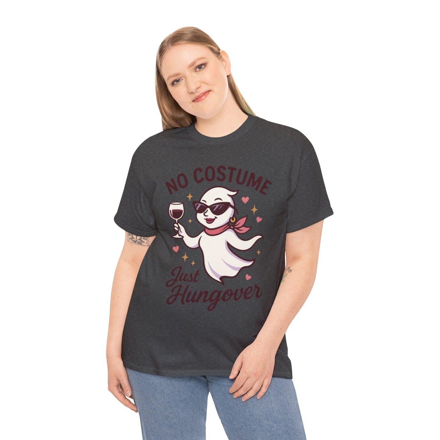 No Costume Just Hungover Women's T-Shirt, Funny Ghost Wine Halloween Party Graphic Tee