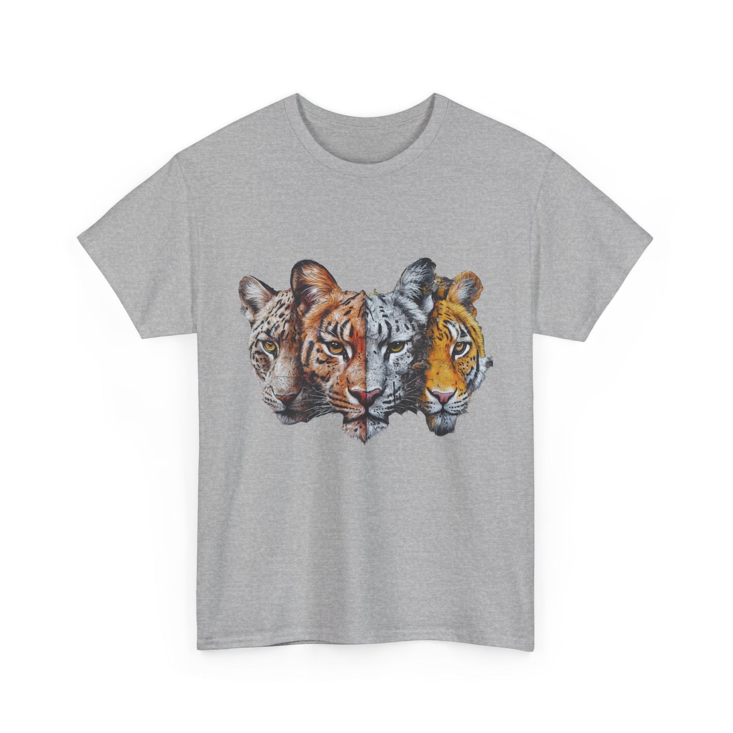 Wildlife Fusion Unisex Heavy Cotton Tee - Nature Lover's Apparel, Tiger Graphic Shirt, Animal Enthusiast Gift, Eco-Friendly Fashion