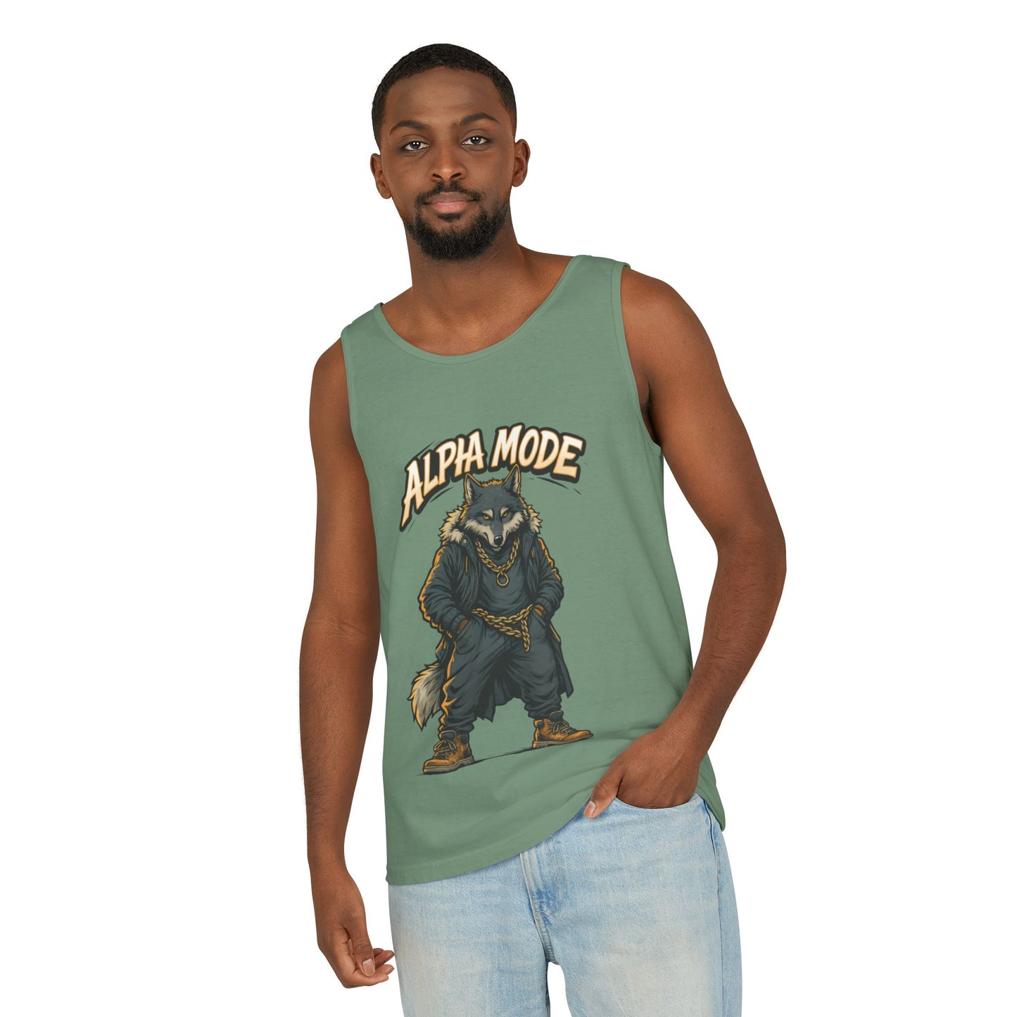 Alpha Mode Wolf Tank Top, Mens Hip Hop Gym Tank, Cool Streetwear Muscle Tank, Savage Wolf Graphic Top, Alpha Male Workout Shirt, Beachwear
