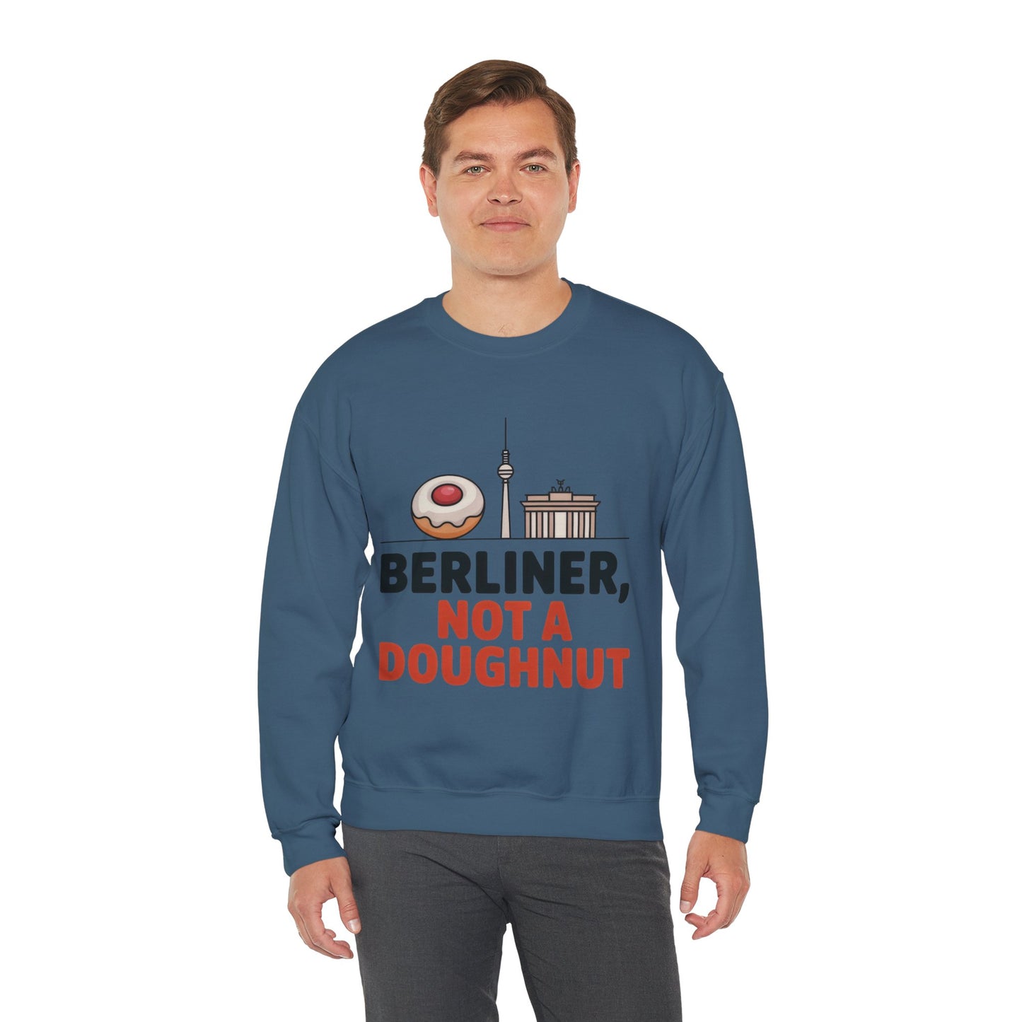 Mens Heavy Blend™ Crewneck Sweatshirt, Berliner Not a Doughnut Funny Berlin Mens Sweatshirt