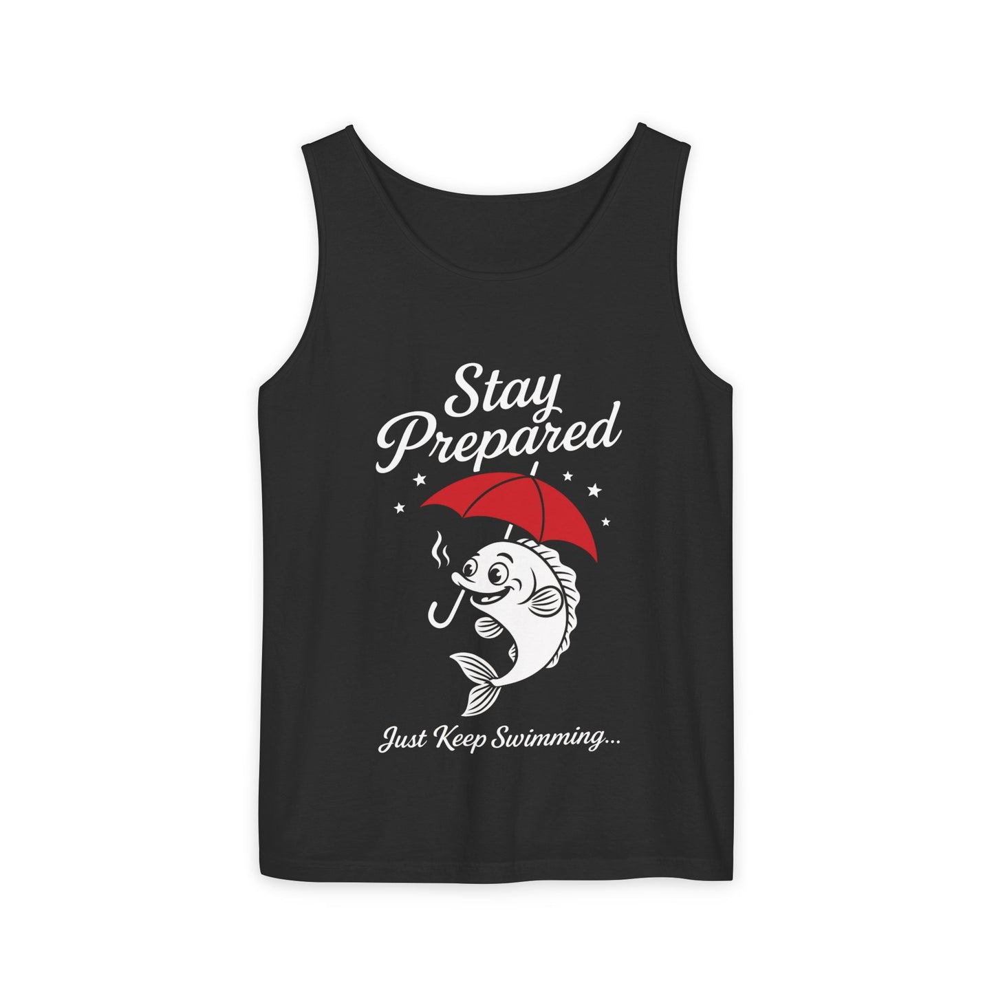 Stay Prepared Fish Womens Tank Top - Funny Just Keep Swimming Sleeveless Shirt - Cute Nautical Summer Top, Beachwear, Pool Party Must-Have