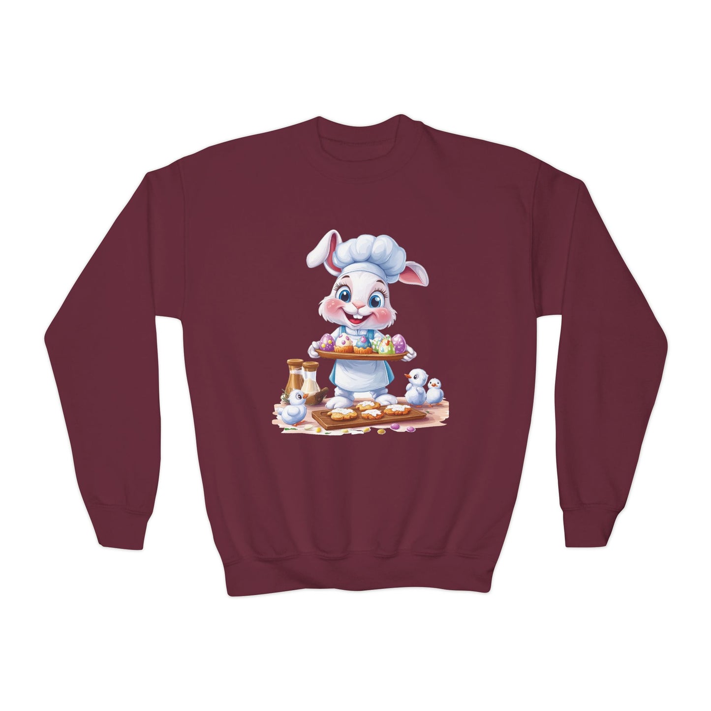 Easter Bunny Baker Youth Sweatshirt, Easter Gift, Kids Sweater, Cute Rabbit Design with Eggs, Spring Fashion, Easter Outfit for Kids
