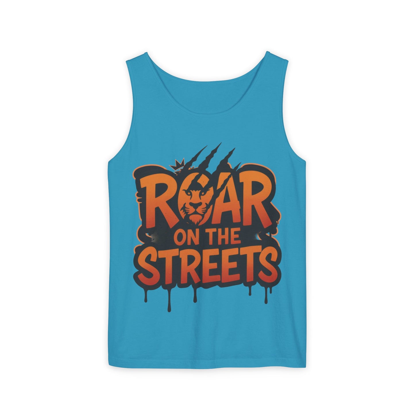 Mens Garment-Dyed Tank Top, Roar on the Streets Lion Graphic Mens Tank Top