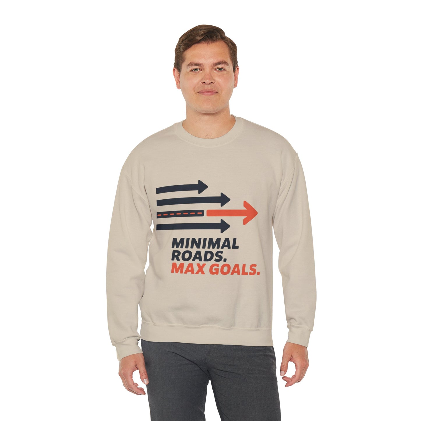 Mens Heavy Blend™ Crewneck Sweatshirt, Minimal Roads Max Goals Motivational Mens Sweatshirt