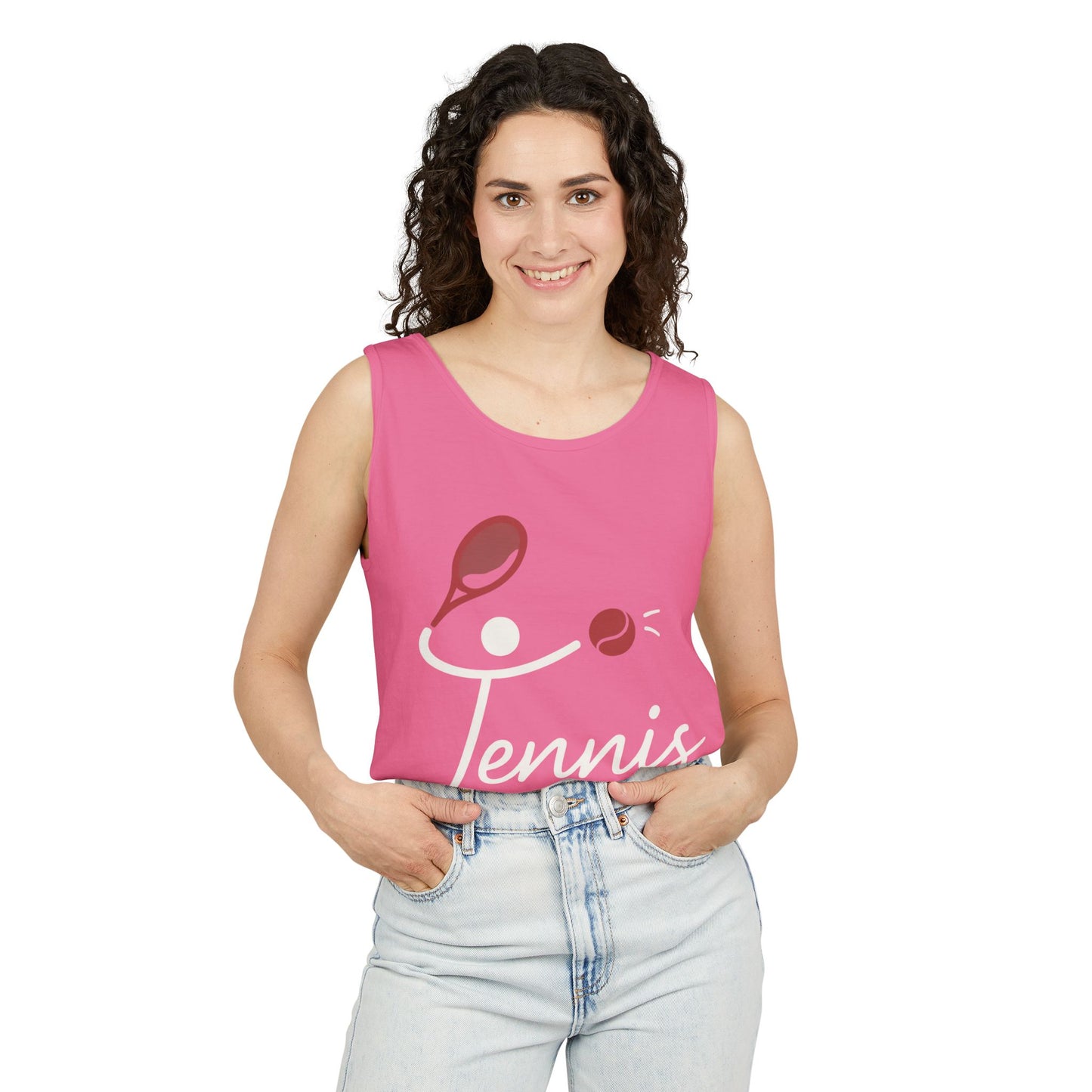 Womens Garment-Dyed Tank Top, Womens Tennis Tank Top, Cute Sports Graphic Top, Workout Gym Activewear Shirt