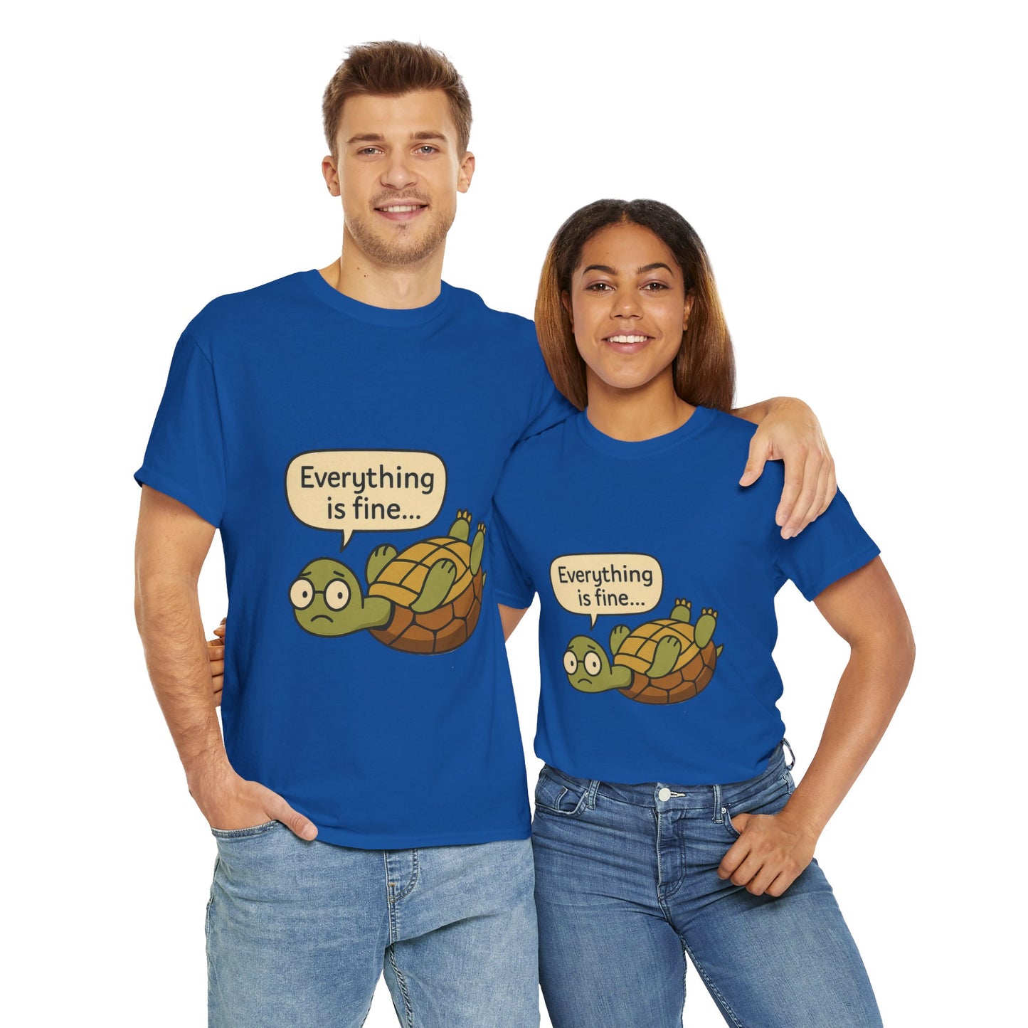 Everything is Fine Turtle Tee, Funny Unisex Cotton Tee, Cute Animal Shirt, Gift for Nature Lovers, Great for Humor, Positive message t-shirt