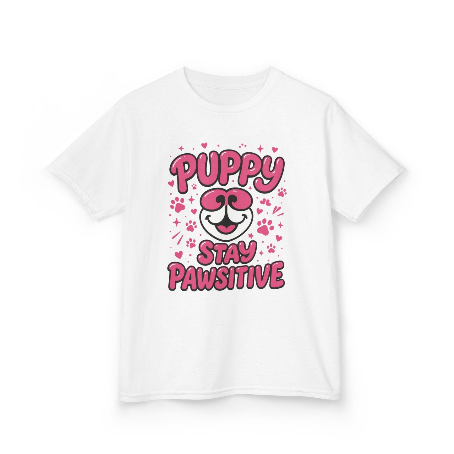 Puppy Stay Pawsitive Youth T-Shirt - Cute Positive Dog Shirt for Teens - Fun Puppy Paw Graphic Kids Tee, Kids Gift, Pet Lover Shirt