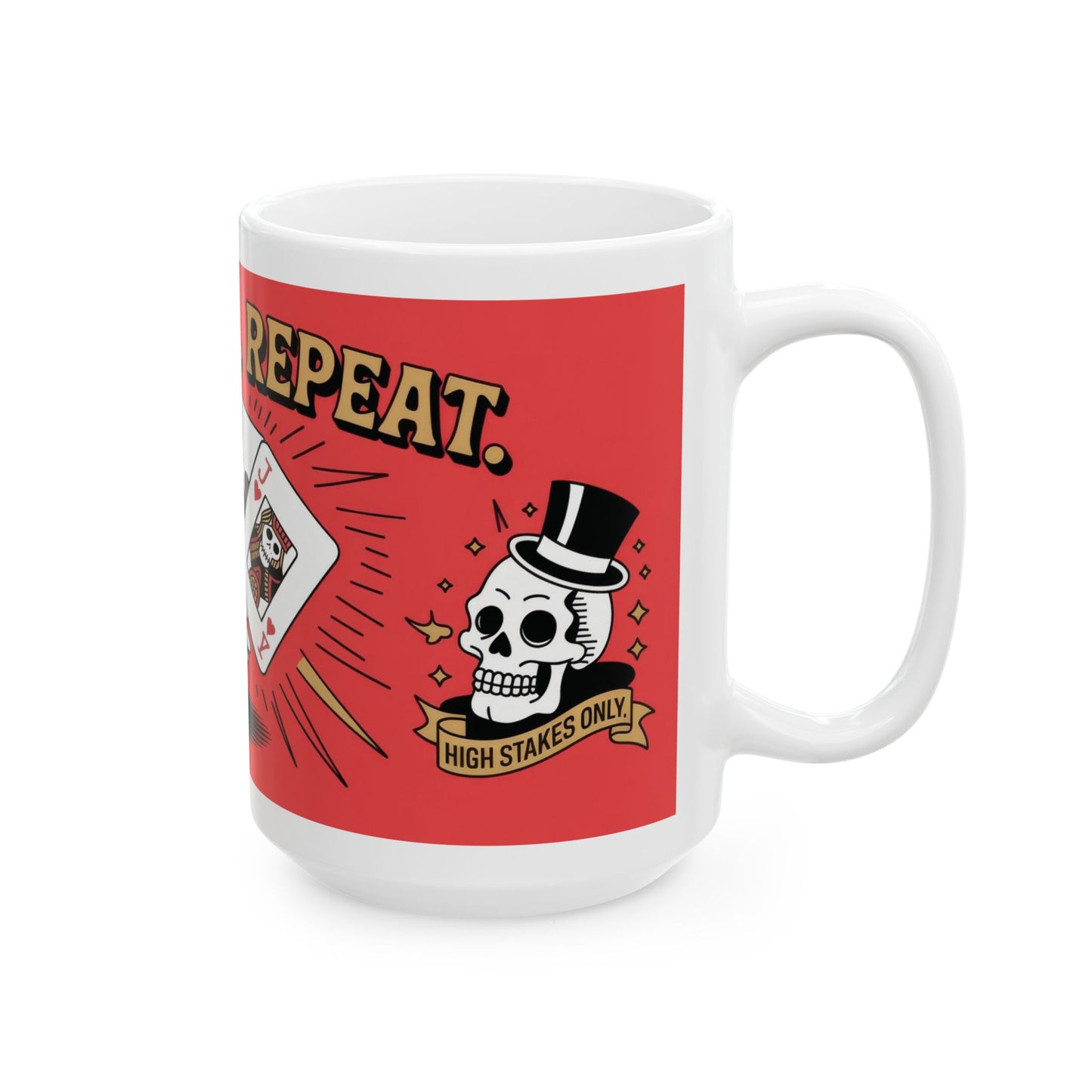 Roll Risk Repeat Poker Mug, Bold Tattoo Style Coffee Cup with Joker Card, Gambling Gift, Gothic Drinkware, Poker Lovers Mug