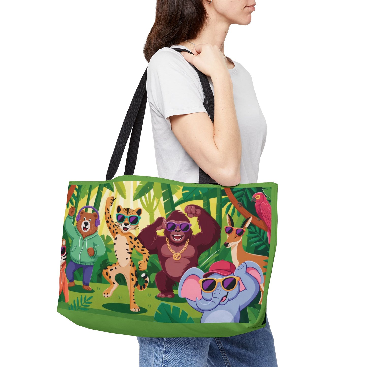 Colorful Jungle Animals Weekender Bag, Cute Cartoon Beach Tote, Large Travel Bag with Fun Party Animals, Kids Gift, Gym, Eco-Friendly Bag