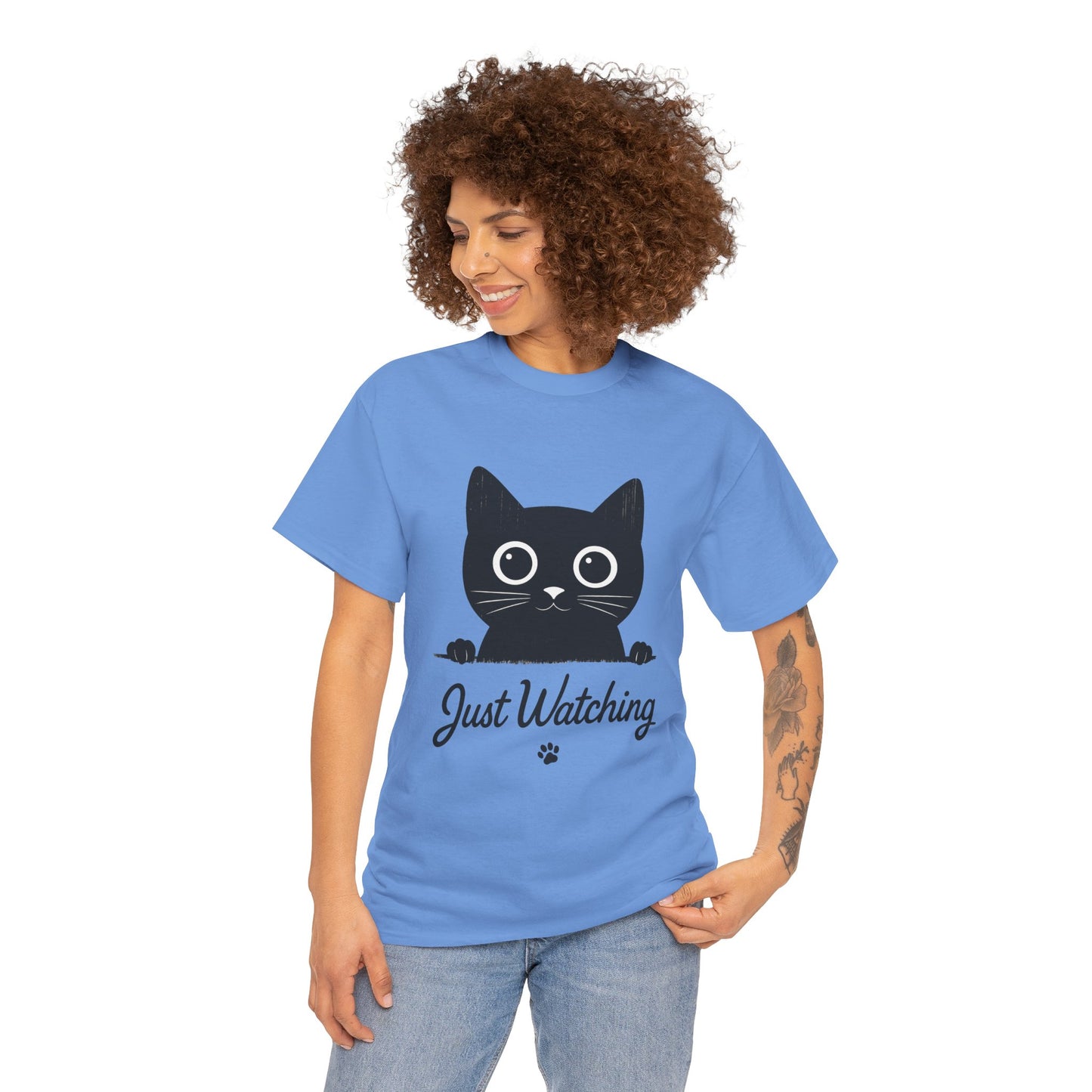Cute Black Cat Shirt for Women - Just Watching Minimalist Kitty Tee - Funny Cat Lover Gift, Funny Pet Lover Gift, Animal Lover Tee