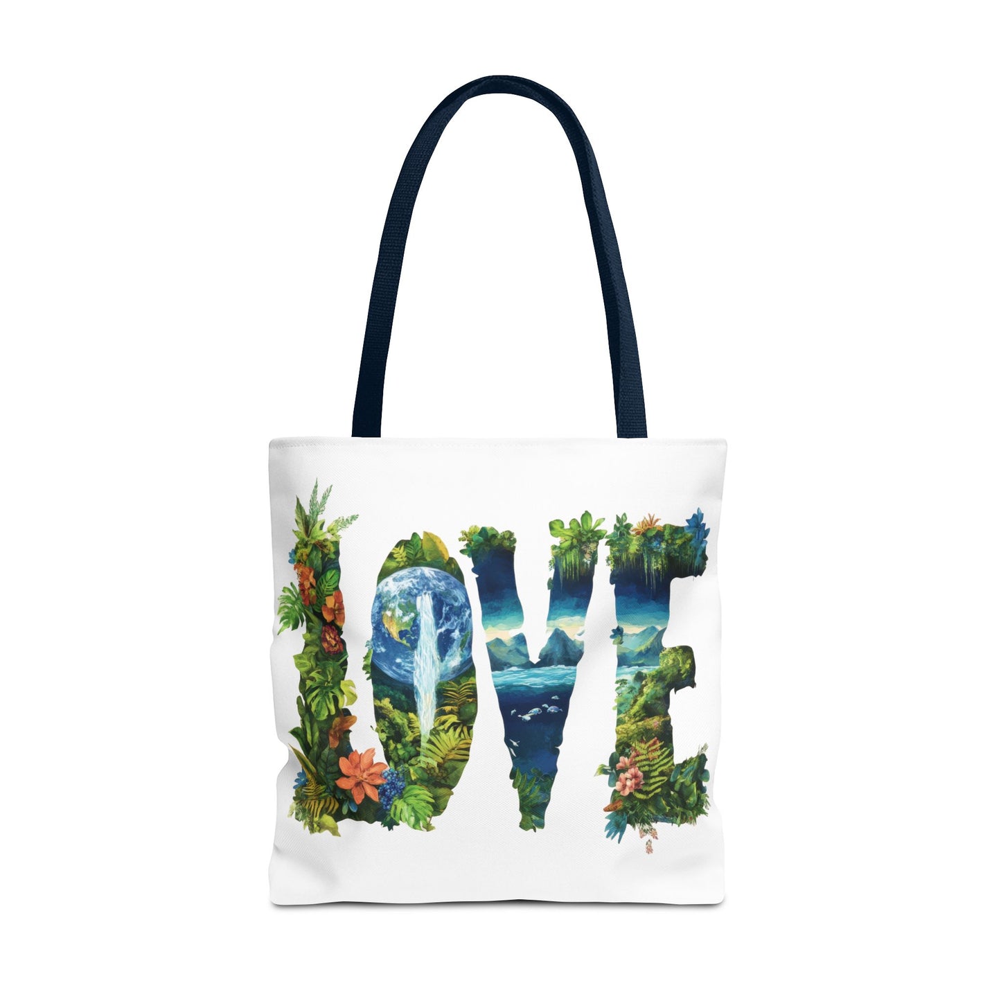 Earth Day LOVE Tote Bag, Eco Friendly Nature Art Bag, Sustainable Planet Message, Floral Tote, Shopping Bag, Beach Bag, Large Canvas Bag
