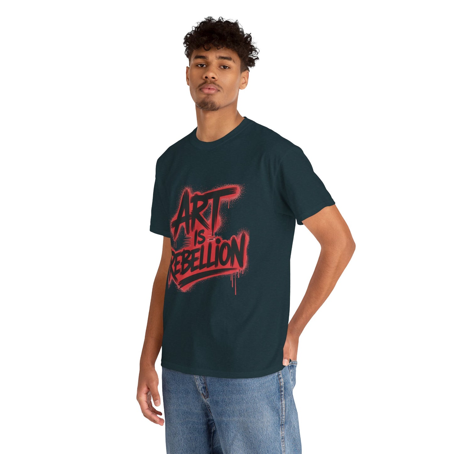 Men's Heavy Cotton Tee, Art Is Rebellion Men's T-Shirt, Graffiti Street Art Graphic Tee, Urban Skate Punk Style Shirt