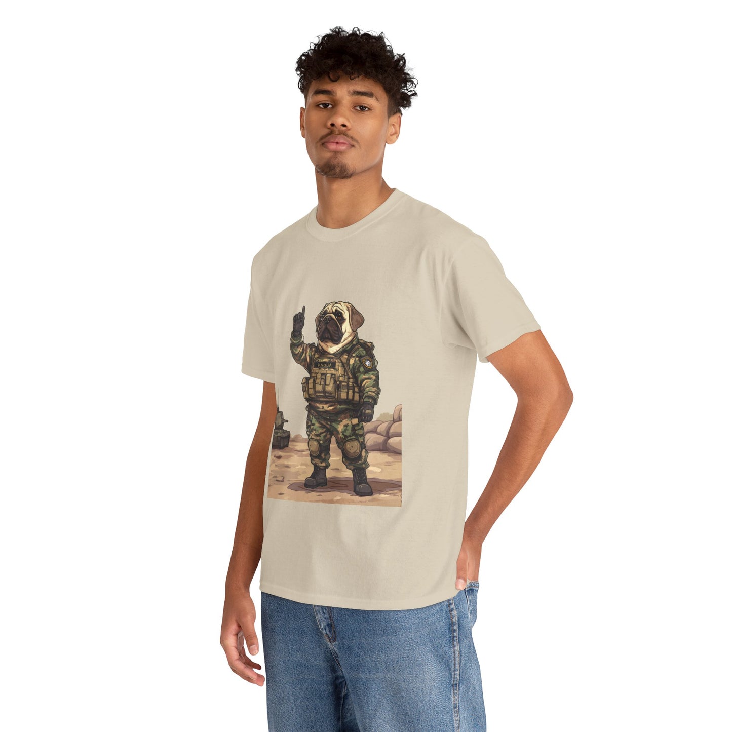 Cute Army Bulldog Tee, Funny Dog Army Pug Men's Heavy Cotton Tee, Pet Lovers Gift, Military Humor Clothing, Dog Dad T-Shirt