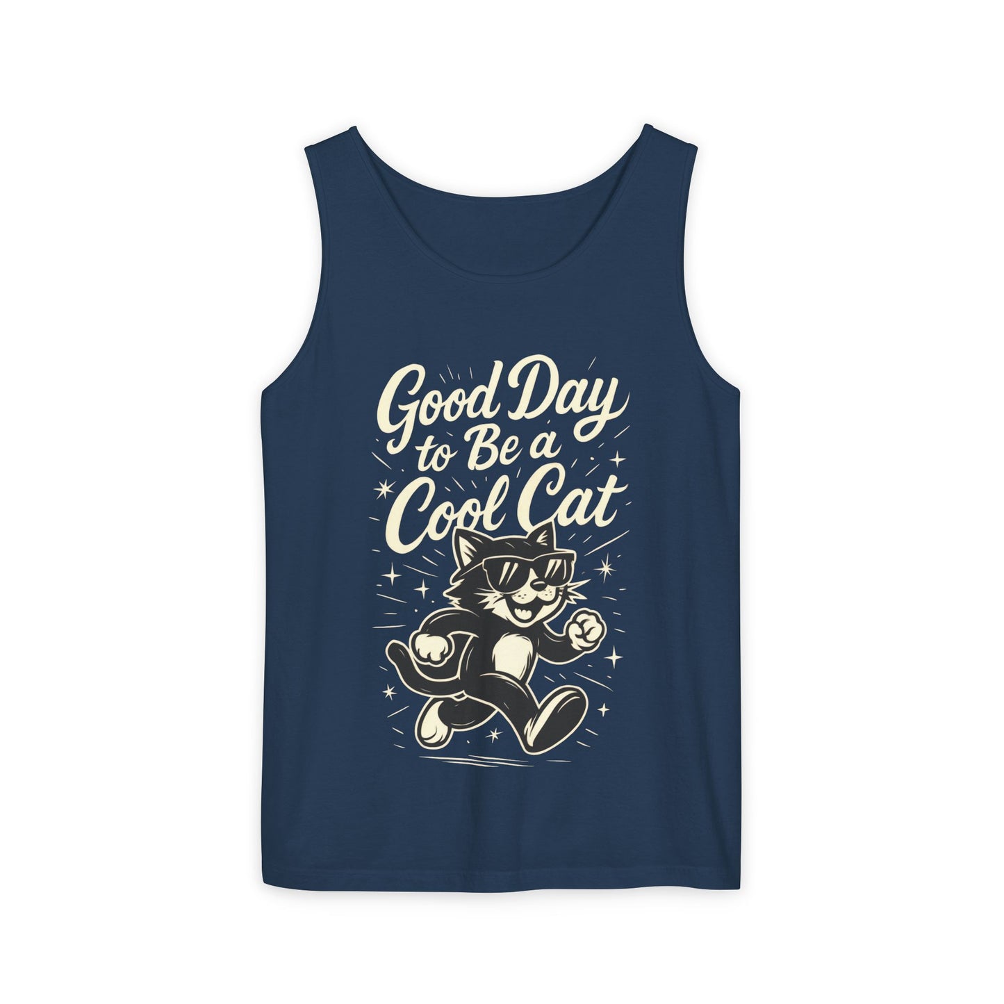 Cool Cat Womens Tank Top - Good Day to Be a Cool Cat Retro Kitty Sleeveless Shirt - Funny Summer Top, Gift for Cat Lovers