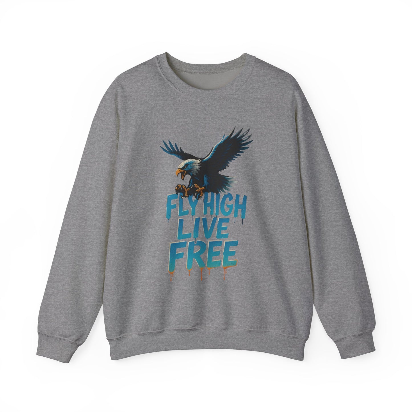Mens Heavy Blend™ Crewneck Sweatshirt, Fly High Live Free Mens Eagle Graphic Sweatshirt