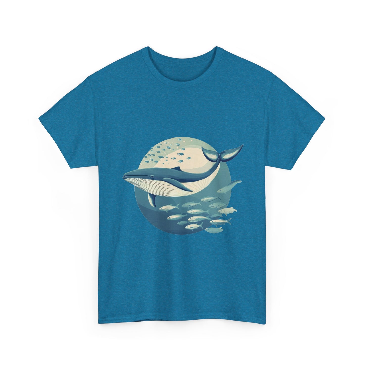 Whale and Fish Unisex Heavy Cotton Tee, Ocean Lover Shirt, Nature Tee, Sea Creature Gift, Casual Summer Top, Ocean Whale Graphic Tee