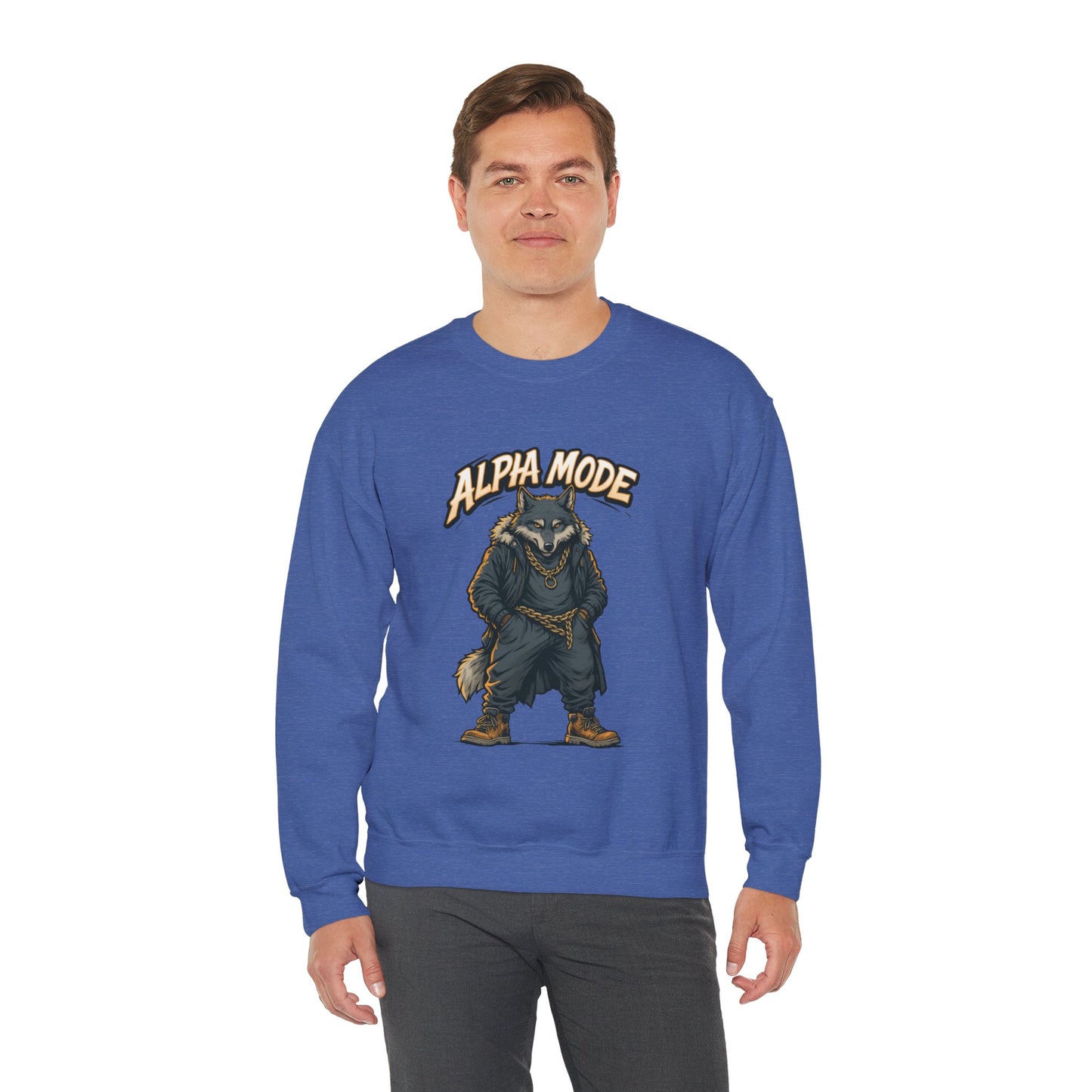 Alpha Mode Wolf Crewneck Sweatshirt, Mens Streetwear Pullover, Hip Hop Savage Wolf Sweater, Alpha Male Graphic Crewneck, Urban Wolf Gift