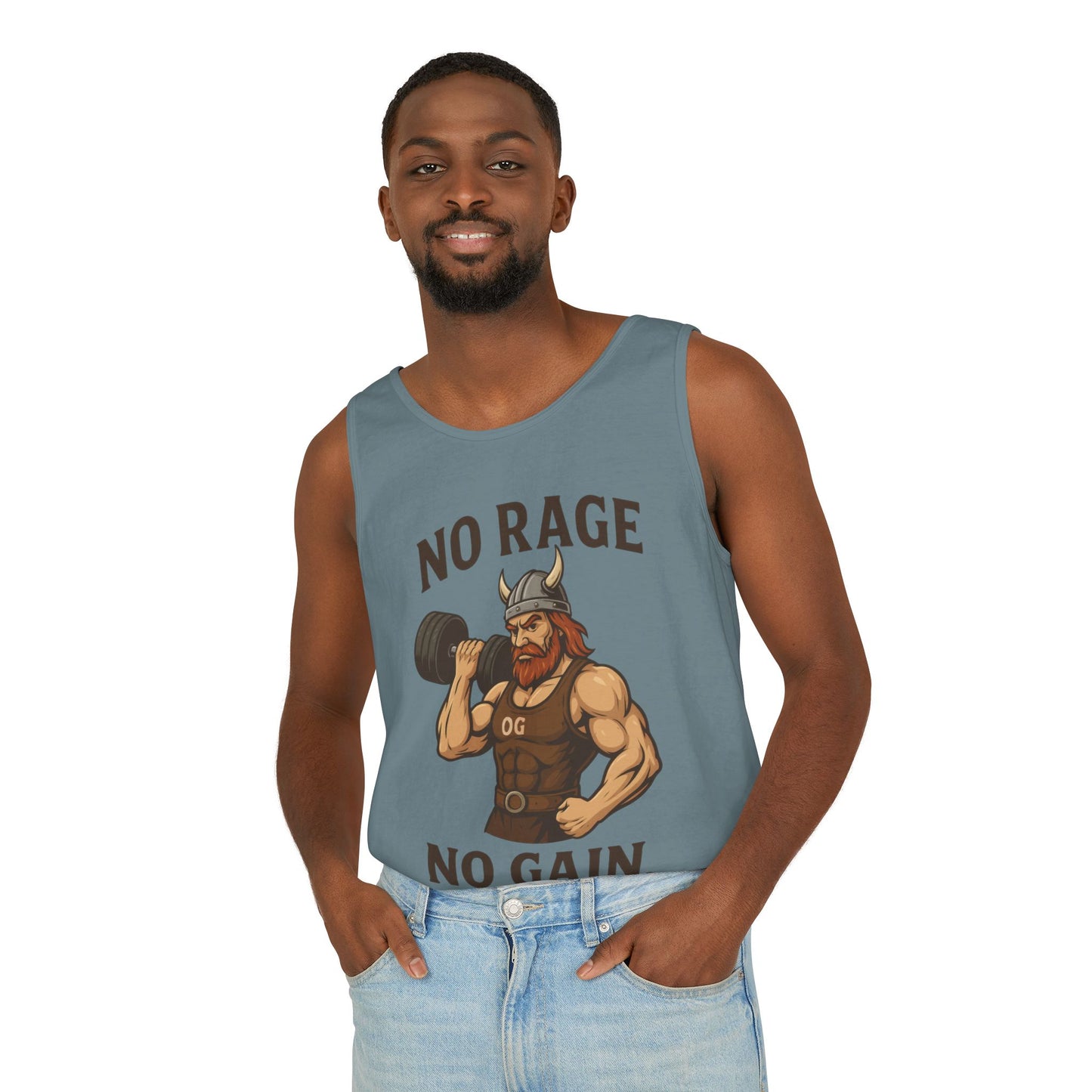 No Rage No Gain Viking Gym Tank Top, Funny Muscle Workout Tee, Barbarian Fitness Tank for Men, Gym Wear, Workout Gear, Casual Summer Outfit