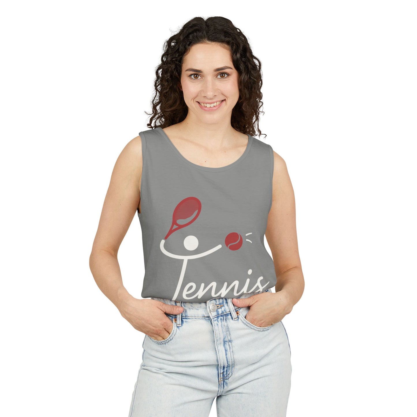 Womens Garment-Dyed Tank Top, Womens Tennis Tank Top, Cute Sports Graphic Top, Workout Gym Activewear Shirt