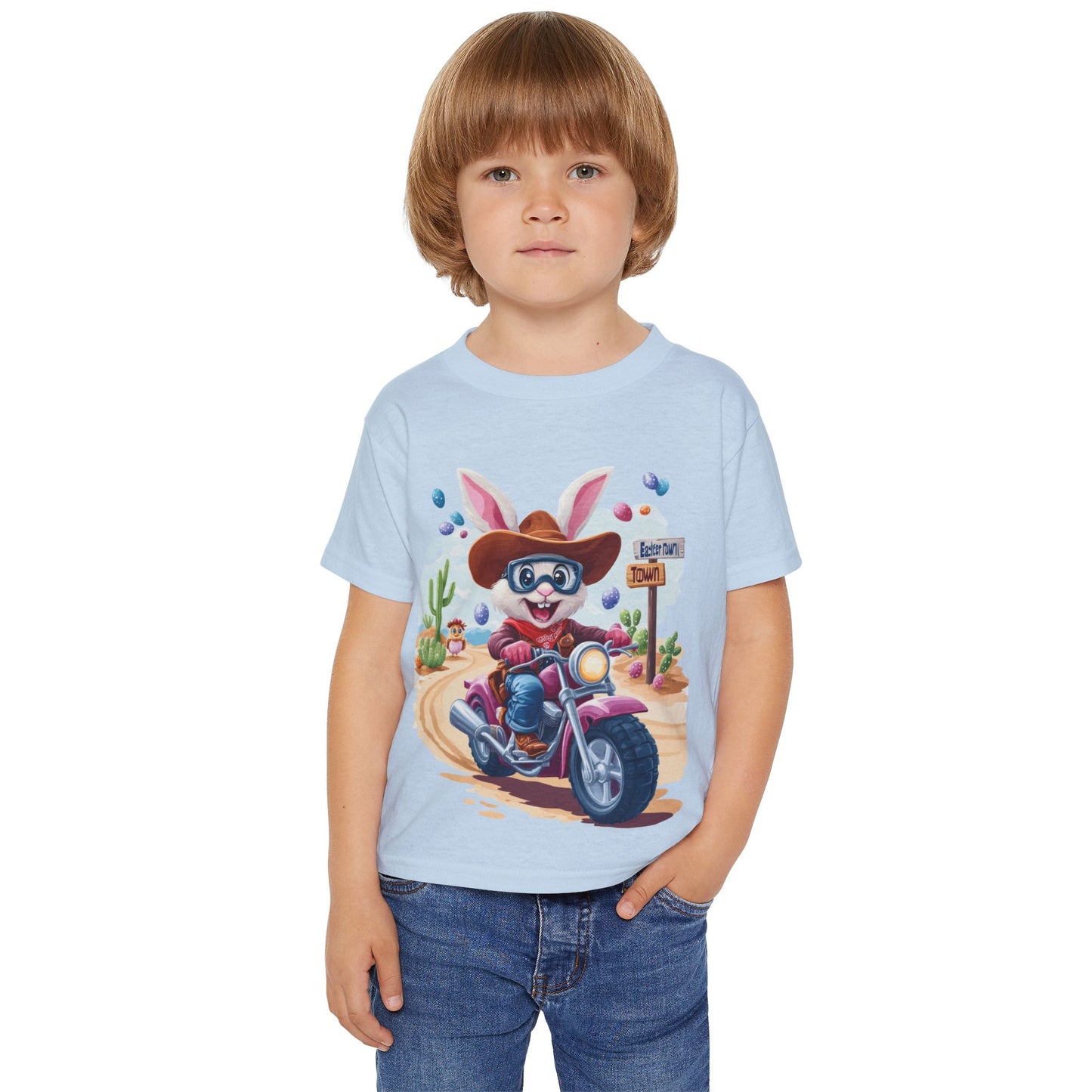 Easter Bunny Motorcycle Toddler T-Shirt - Fun Spring Tee for Kids, Biker Bunny Shirt, Cute Easter Gift, Cotton Tee for Boys and Girls