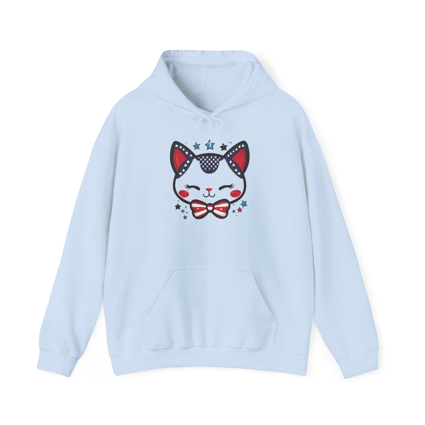 Cute Patriotic Cat -Themed Women's Hoodie, for Cat Lovers, Cute Gift for Pet Owners, Cozy Sweatshirt for All Seasons, Fourth of July Hoodie