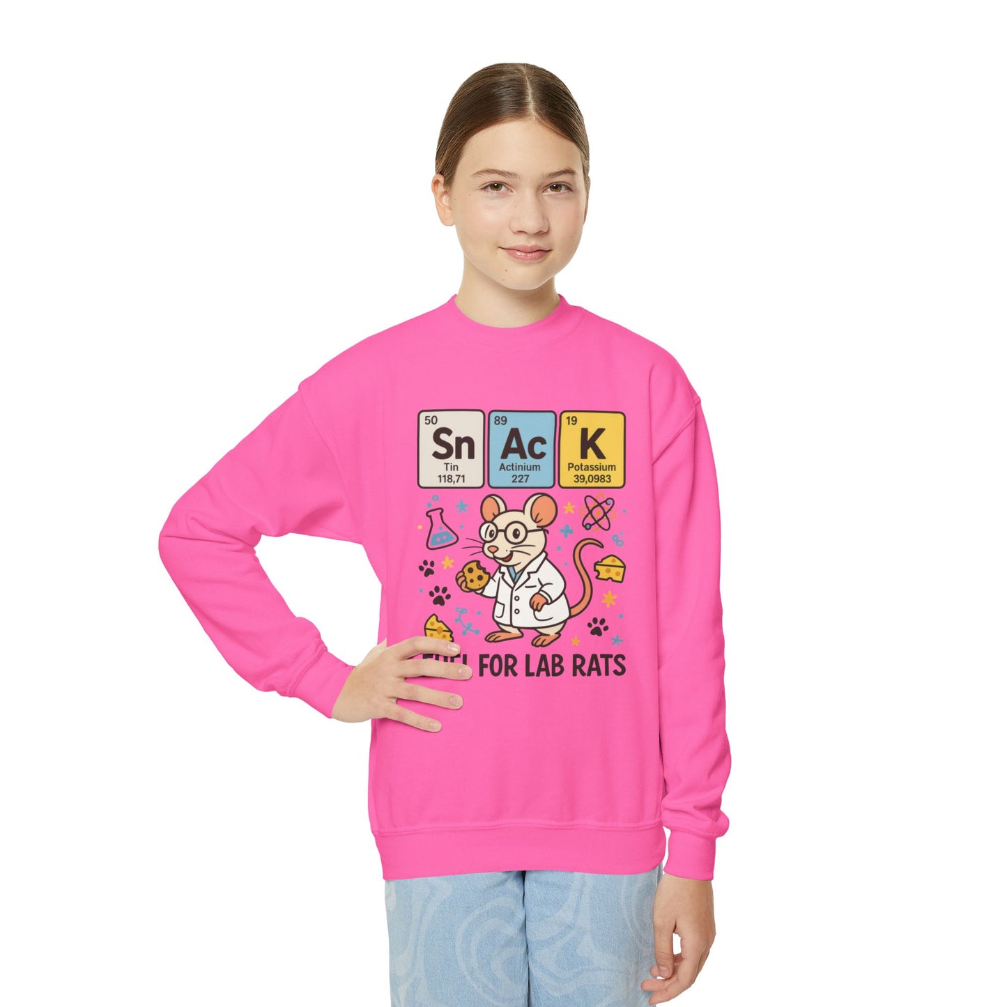 Youth Crewneck Sweatshirt - Fuel for Lab Rats, Cute Science Gift, Adorable Sweatshirt for Kids, Science Enthusiasts, Lab Rat Love