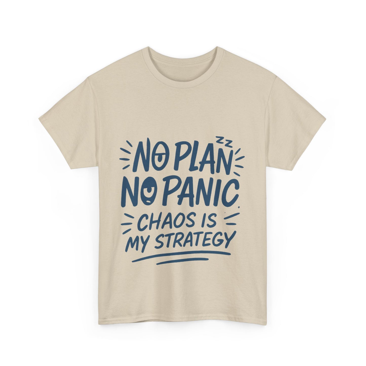 Funny Chaos Quote Mens T-Shirt, No Plan No Panic Humor Shirt, Casual Graphic Tee Gift for Him, Relaxed Fit