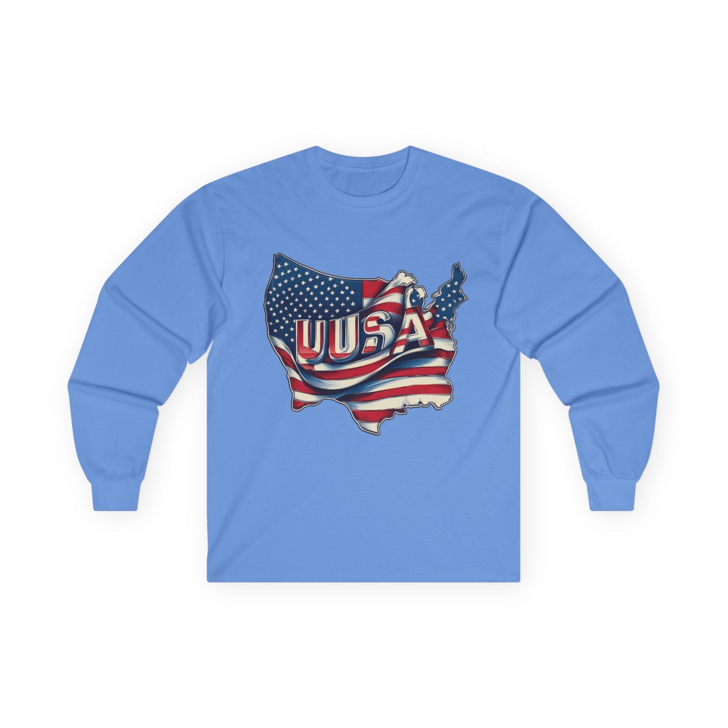 Patriotic Long Sleeve Tee, USA Flag Design, Unisex Cotton Shirt, Perfect for Independence Day, Gifts for Americans, Casual Wear