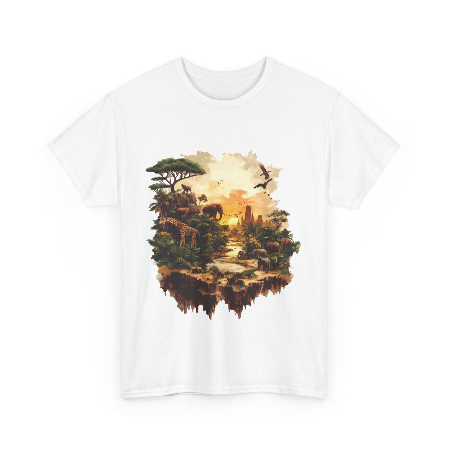 Safari Sunset Animal Print T-Shirt, Jungle Wildlife Graphic Tee , African Nature Unisex Heavy Cotton Shirt, Gift for Nature Lovers